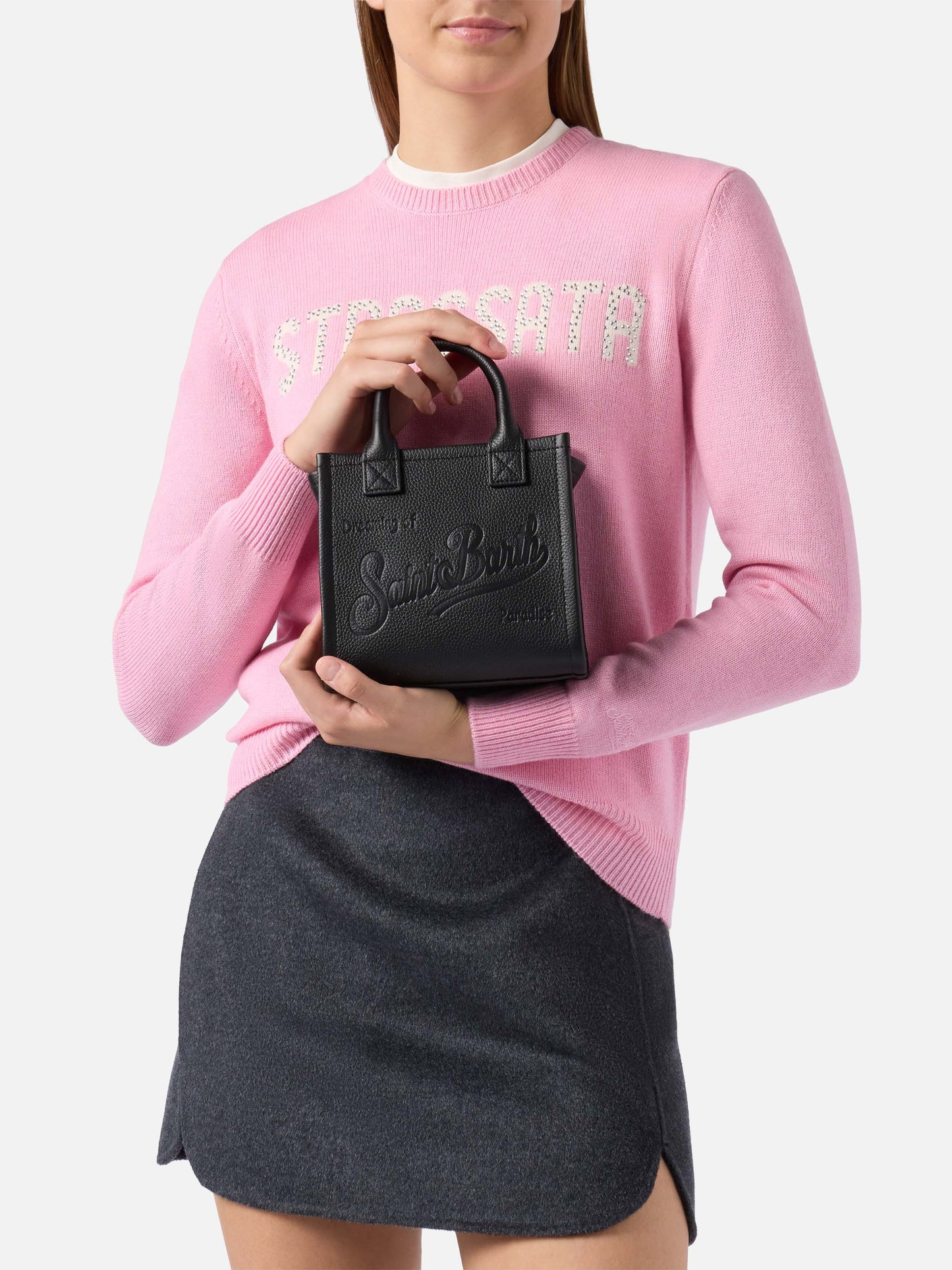 Vanity Bag Mini Shoulder Bag in black hammered leather