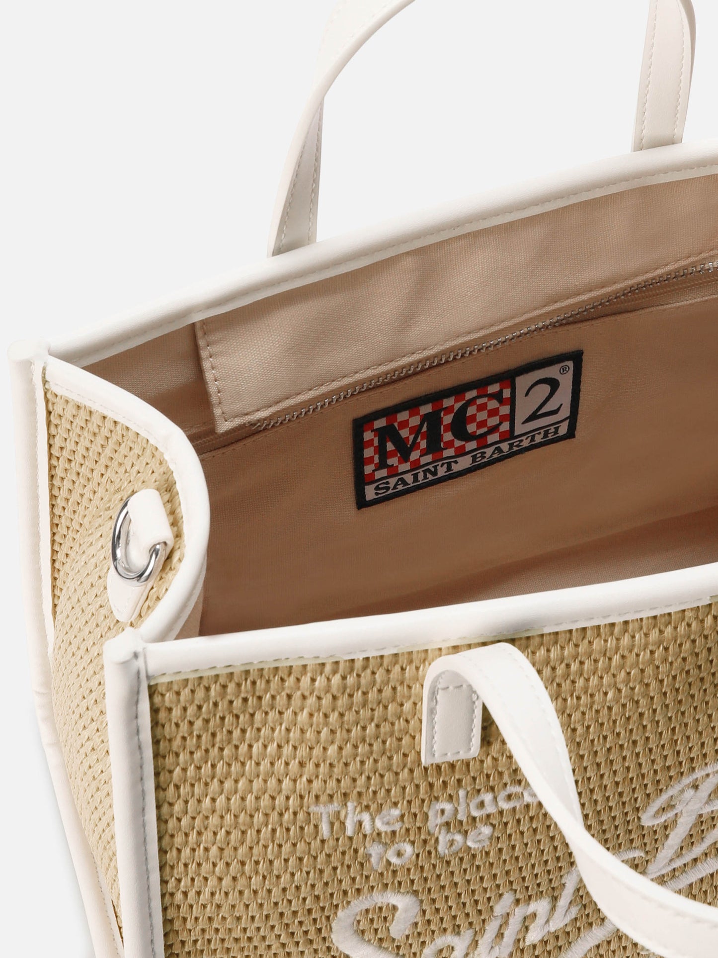 Vivian medium straw effect bag with white embroidered logo