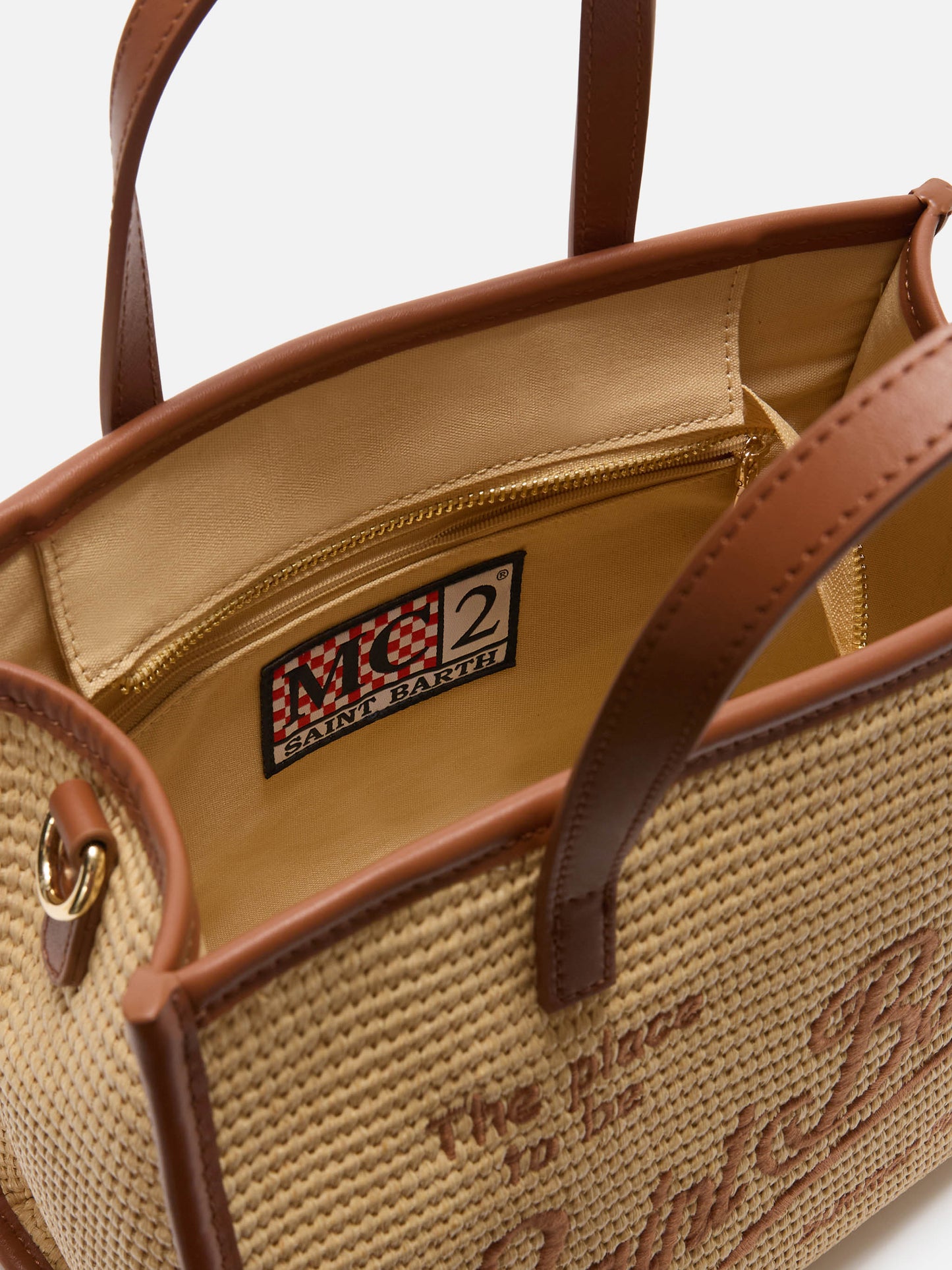 Vivian medium straw effect bag with brown embroidered logo