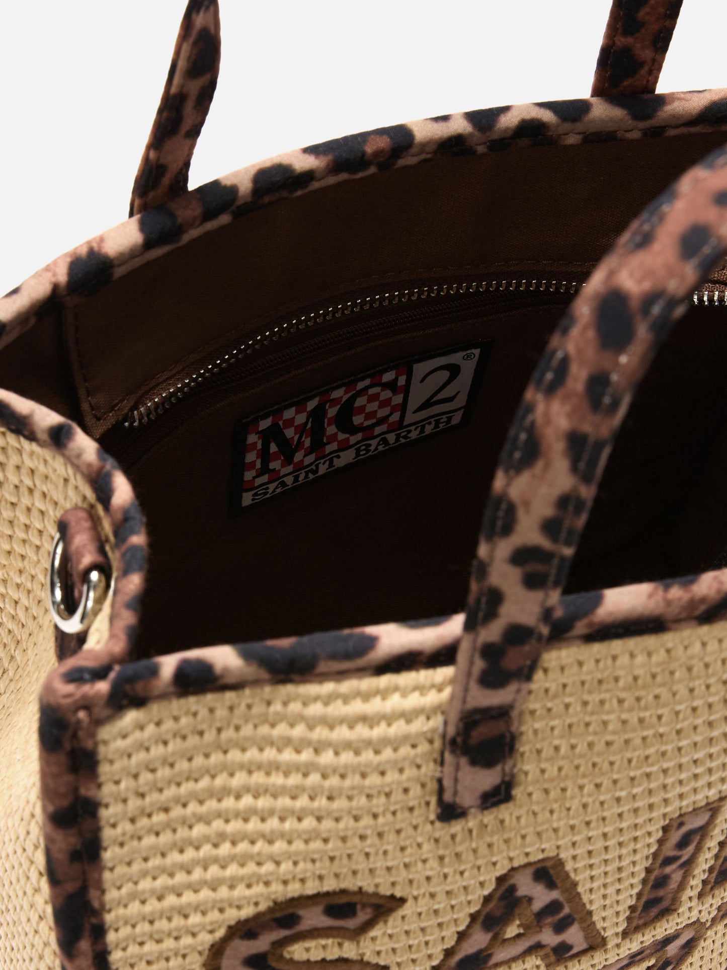Borsa Vivian medium effetto paglia con patch logo leopardate