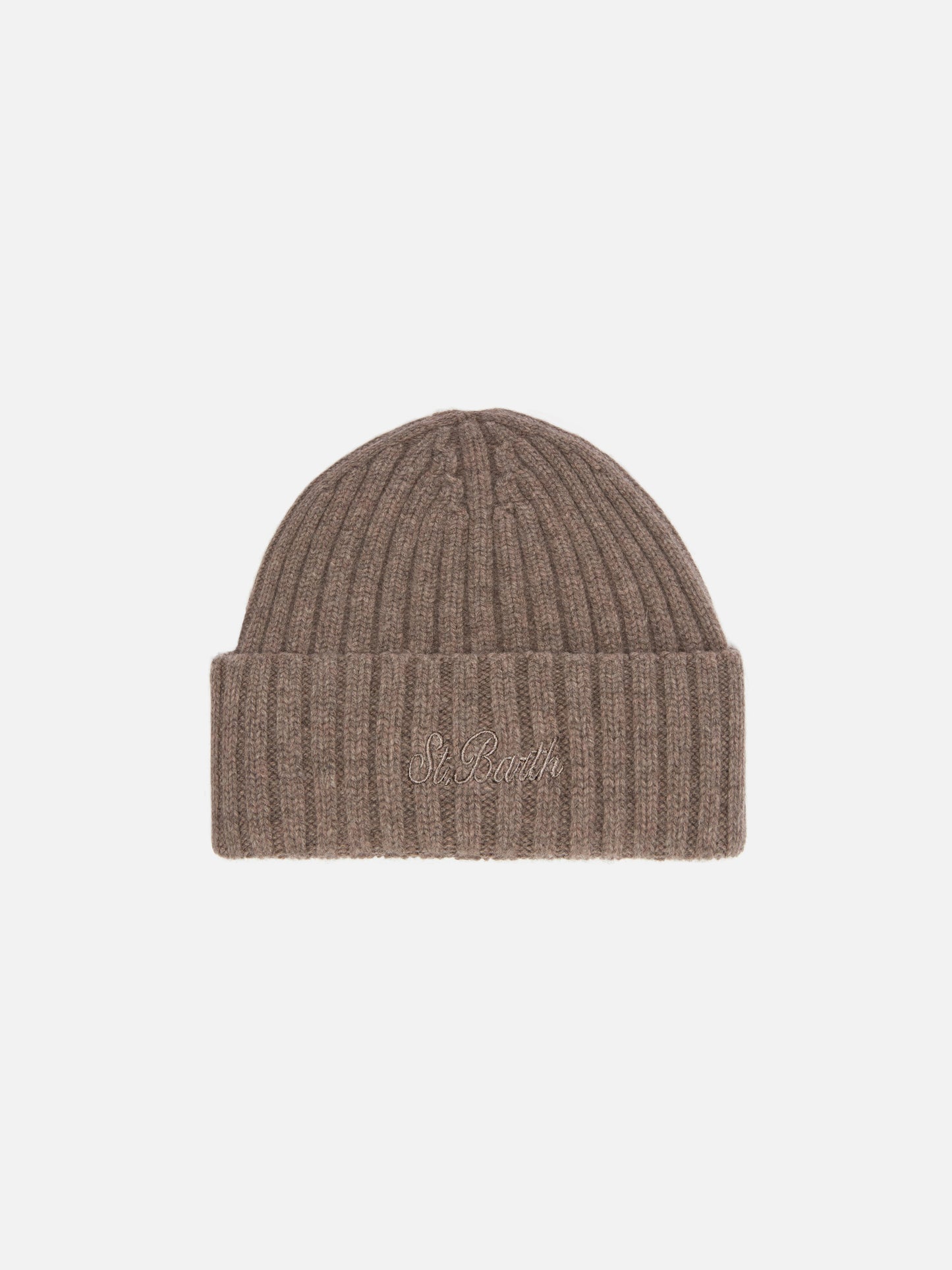 Wengen beanie in hazelnut wool with St. Barth embroidery on the turn-up