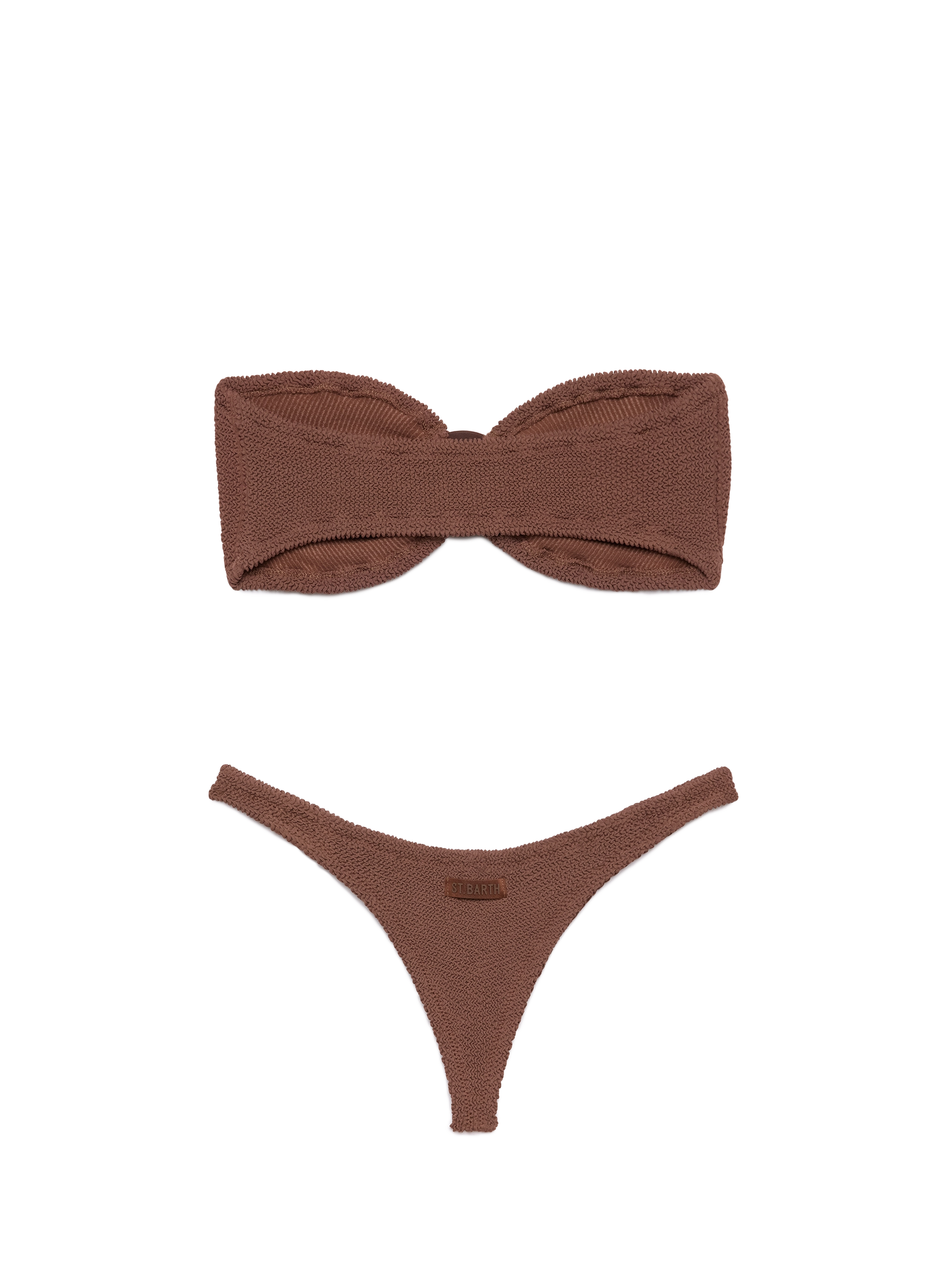 Yulia Naomi brown crinkle bikini with bandeau top and cheeky briefs - MC2 Saint Barth