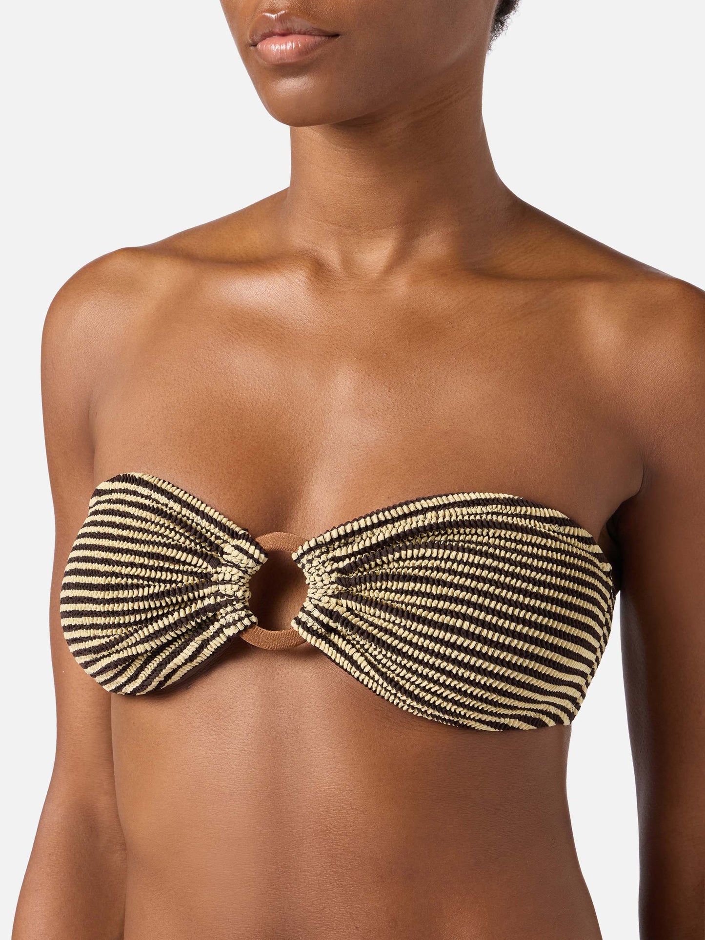 Yulia Bandeau-Bikinioberteil aus gestreiftem Crinkle-Stoff