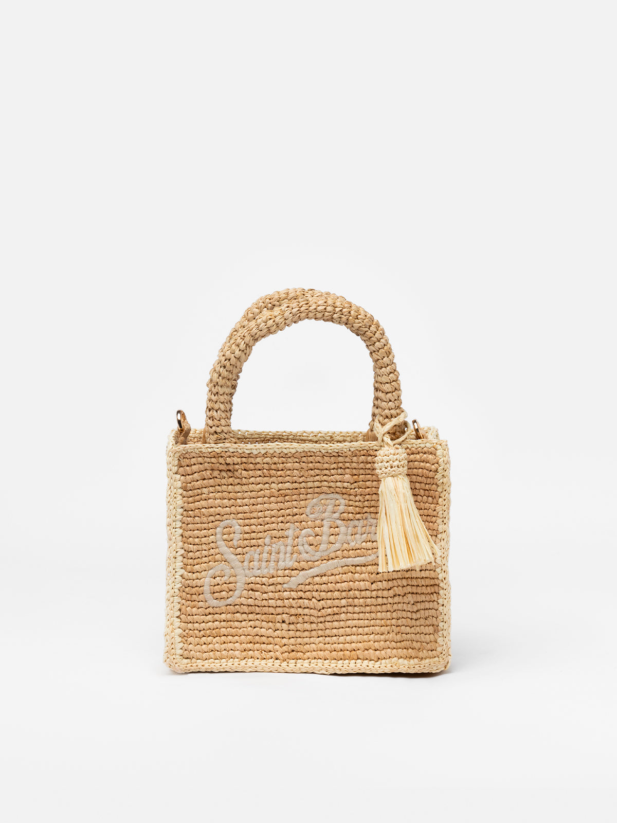 Beige Mini Vanity Raffia bag with Saint Barth embroidery - MC2 Saint Barth