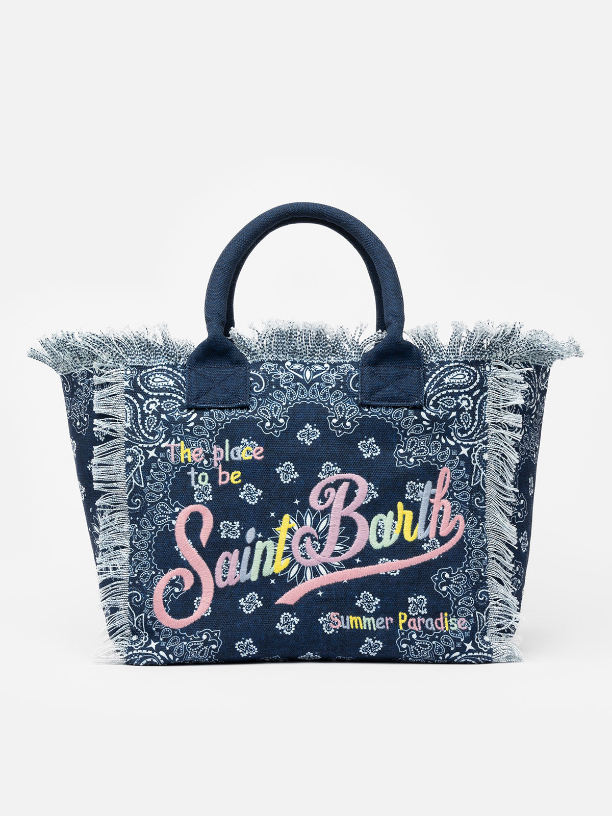 トートバッグ MC2 Saint Barth VANITY - Canvas bag with bandana print Denim blue cotton canvas Vanity tote bag with badanna print