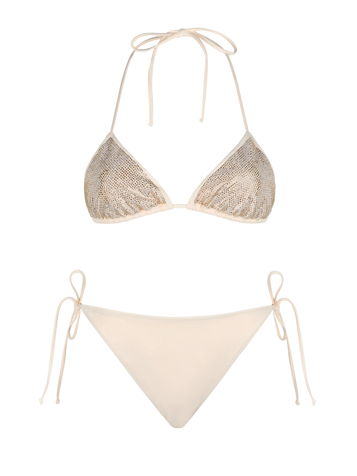 Damen-Triangel-Bikini in Beige mit Strasssteinen