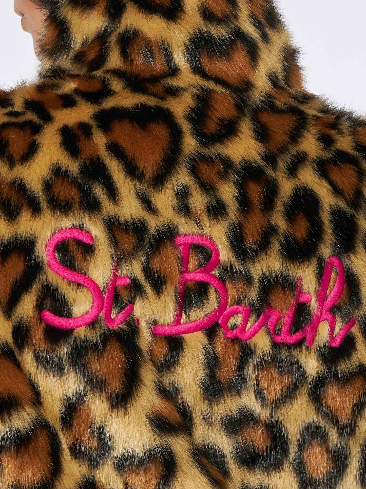 Woman furry short jacket with animalier heart print - MC2 Saint Barth