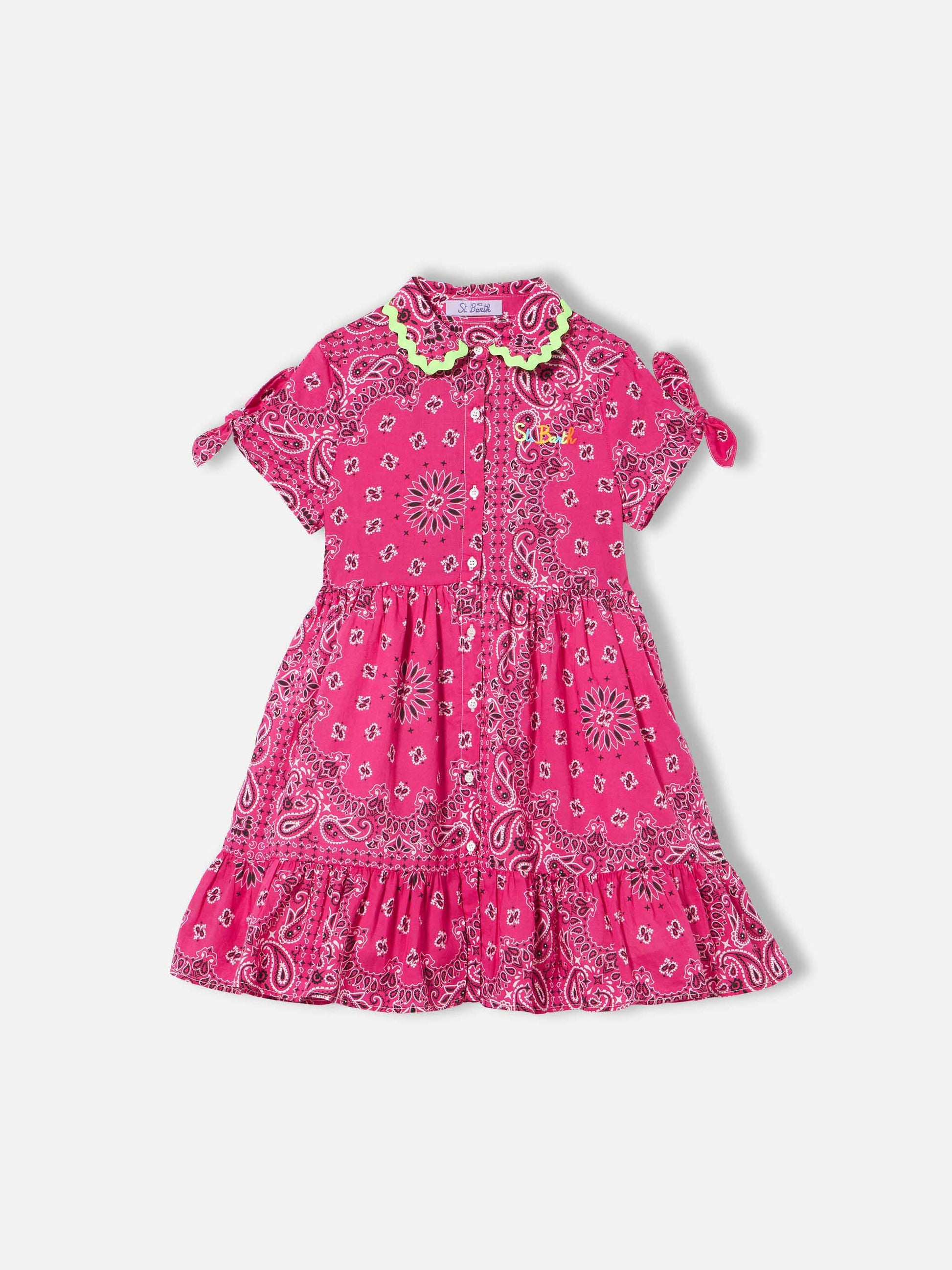 Girl fuchsia dress with bandanna pattern - MC2 Saint Barth