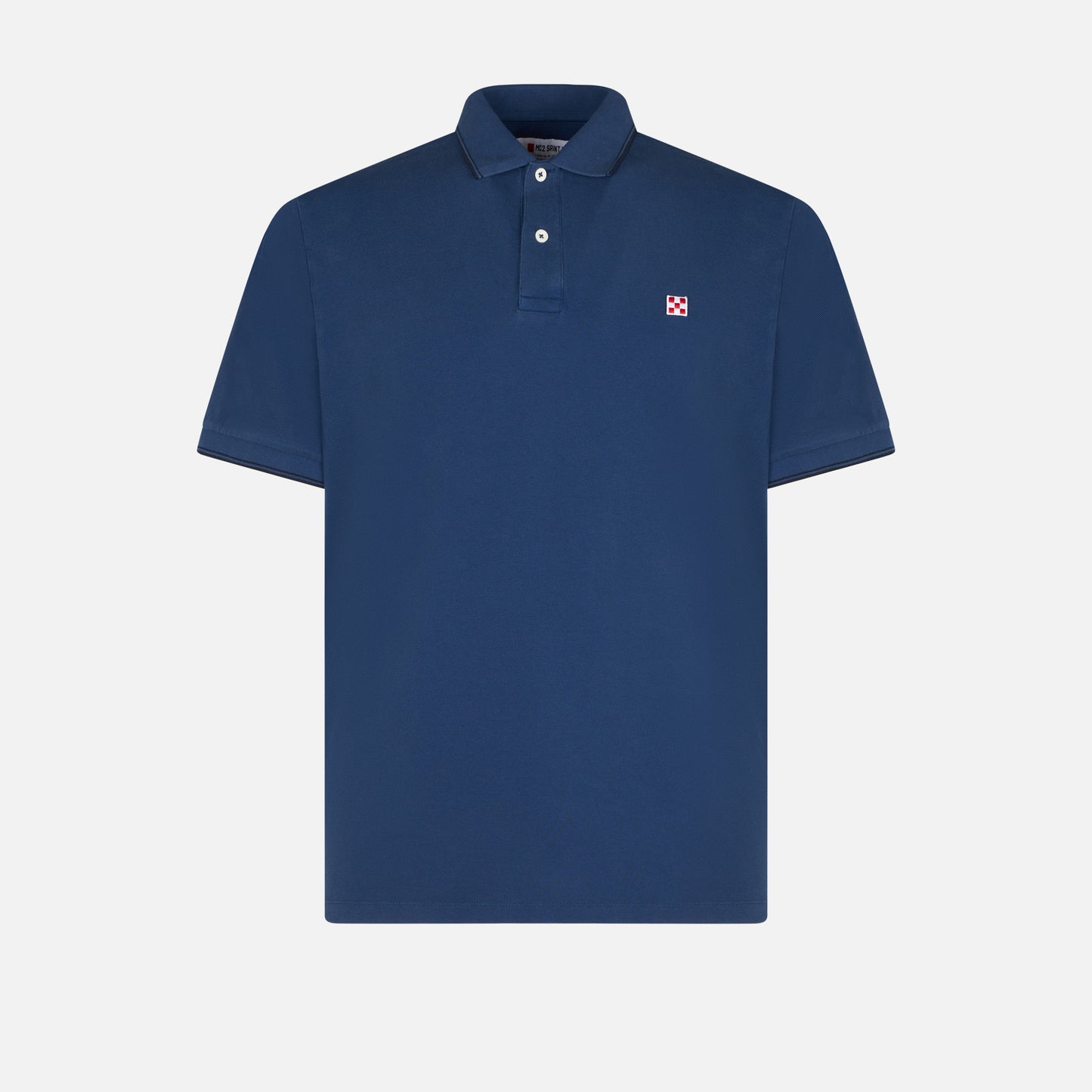 Polo in denim piquet blu con logo St. Barth