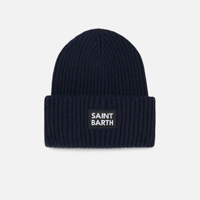 Boy blue ribbed beanie with Saint Barth label - MC2 Saint Barth