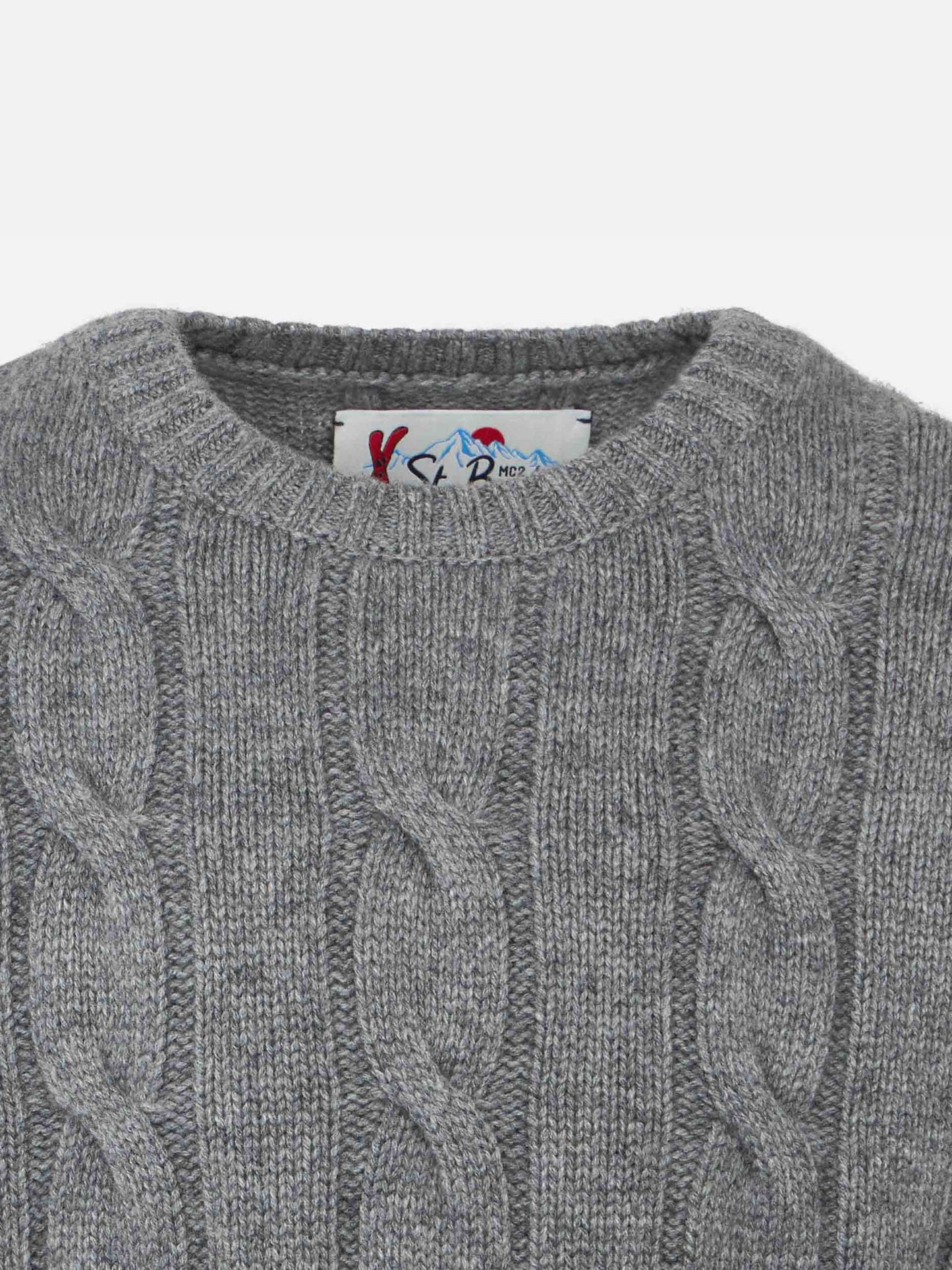Boy grey cable knit sweater Bergen Jr with Saint Barth jacquard