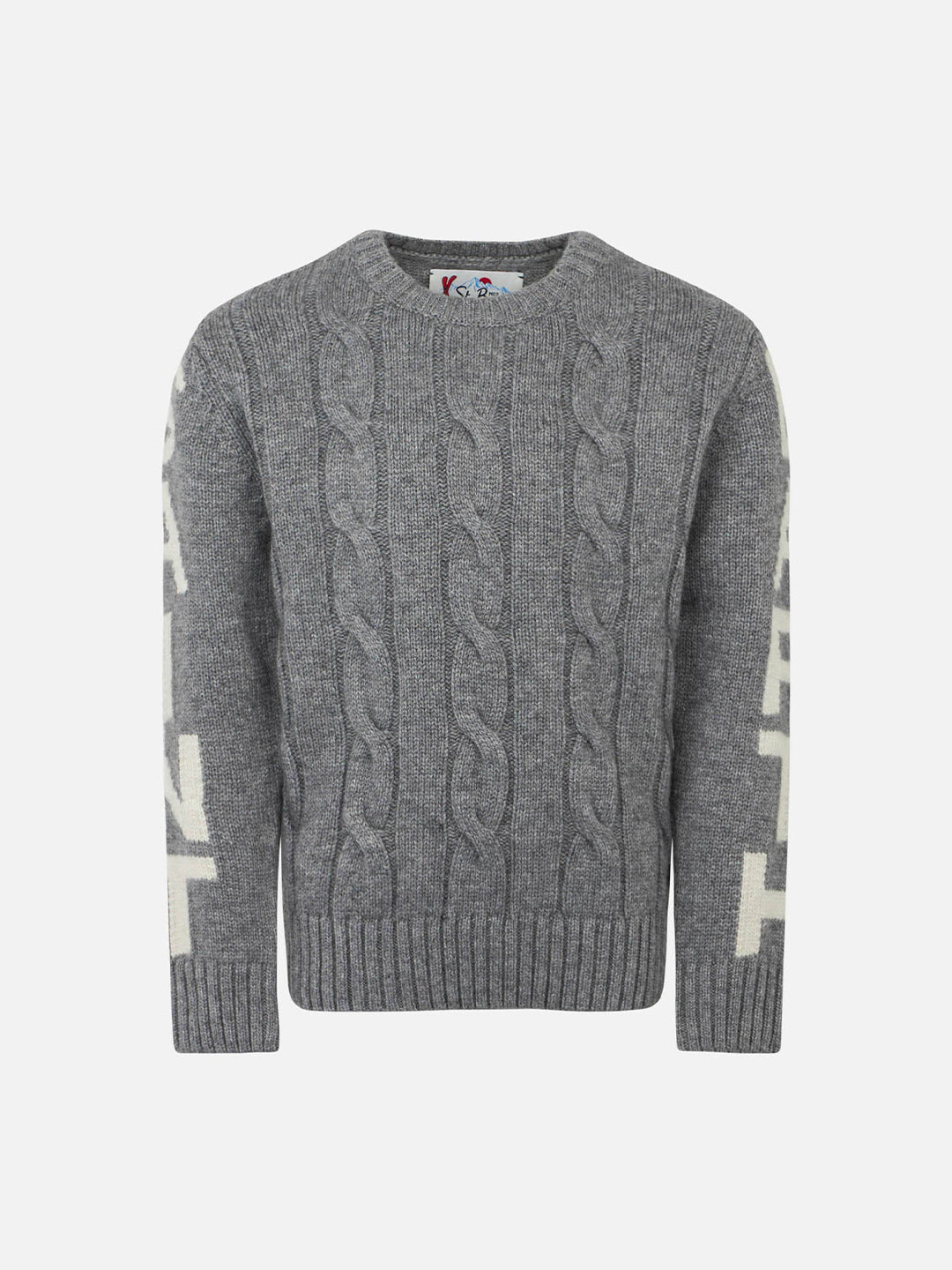 Boy grey cable knit sweater Bergen Jr with Saint Barth jacquard