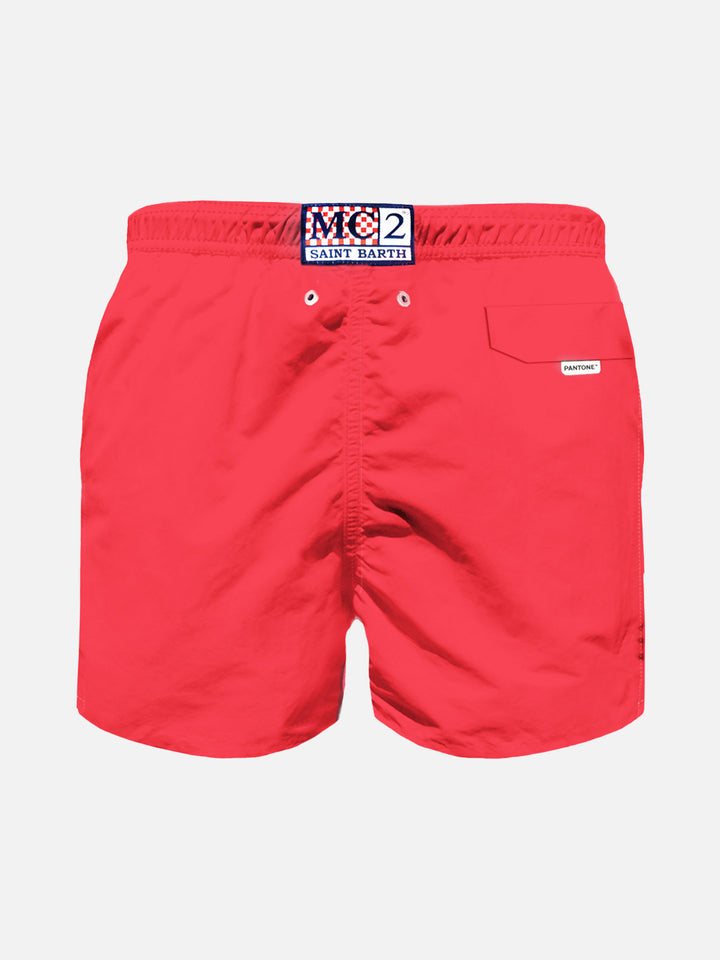 Boy fluo red lightweight swim shorts Lighting Pantone | PANTONE® SPECIAL EDITION - MC2 Saint Barth