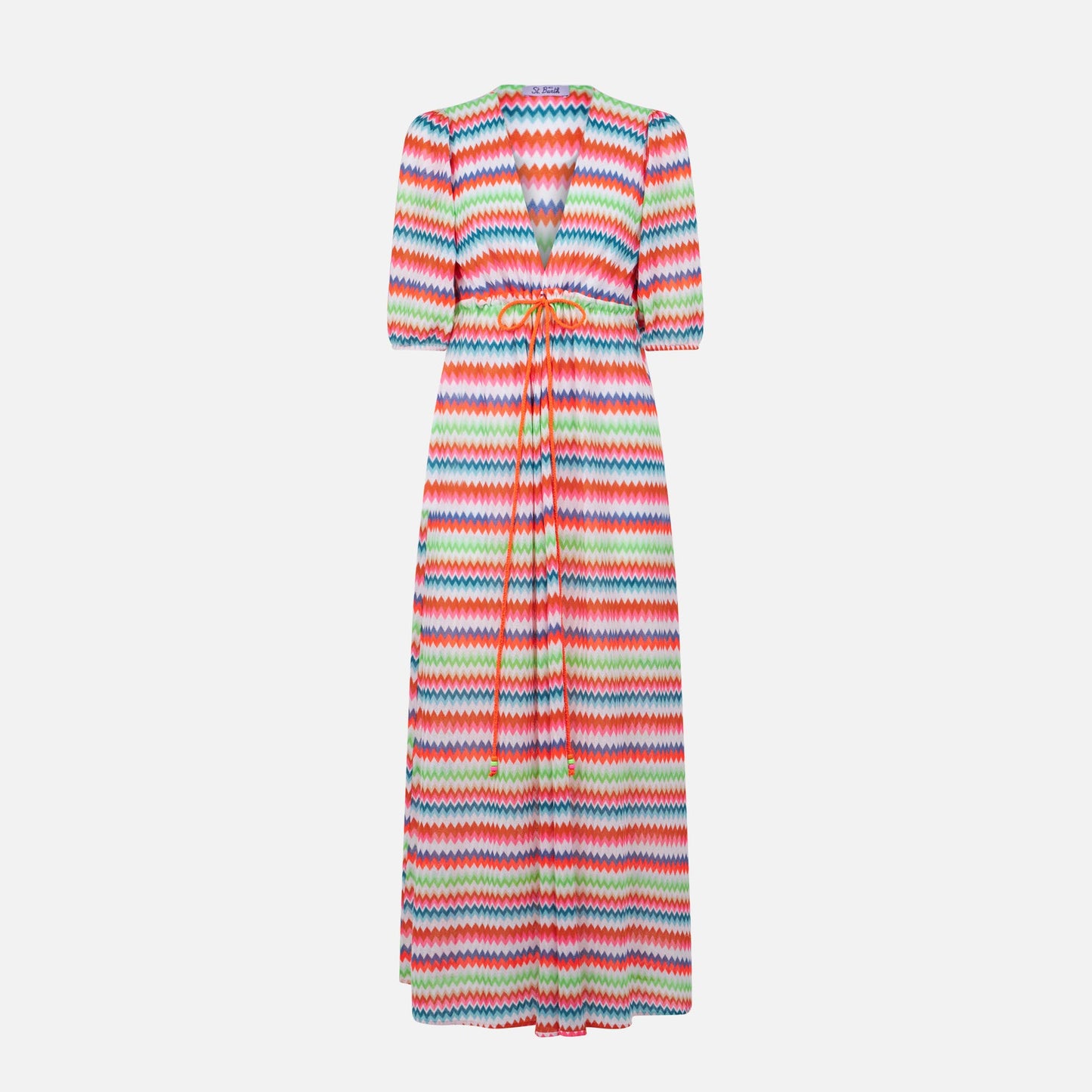 Chevron raschel knit long beach dress Bliss with striped pattern - MC2 Saint Barth