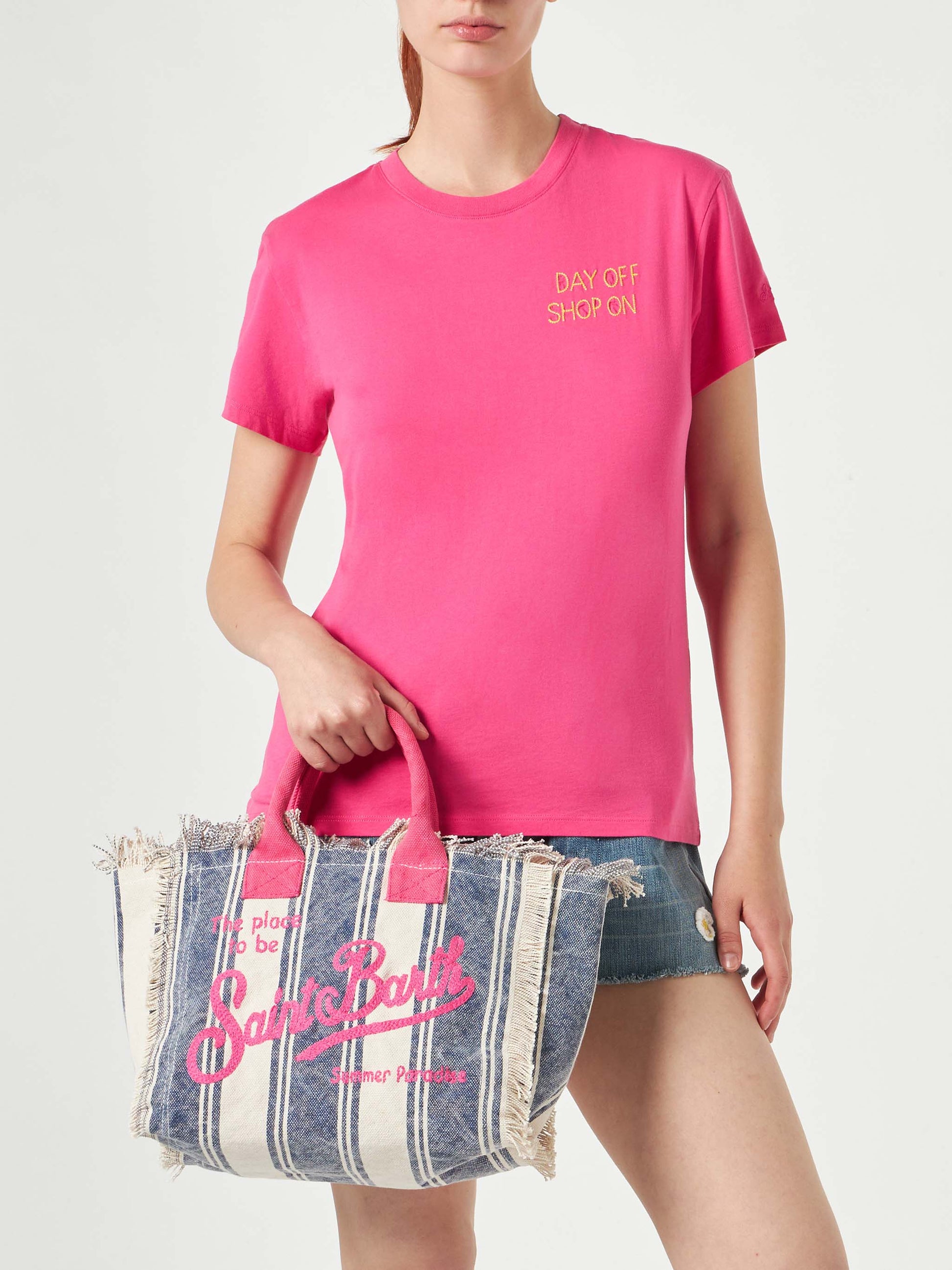 Colette water green cotton canvas handbag with bandanna print - MC2 Saint Barth