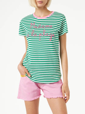 Green cotton t-shirt with Madame à la plage embroidery - MC2 Saint Barth