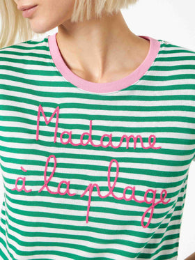 Green cotton t-shirt with Madame à la plage embroidery - MC2 Saint Barth