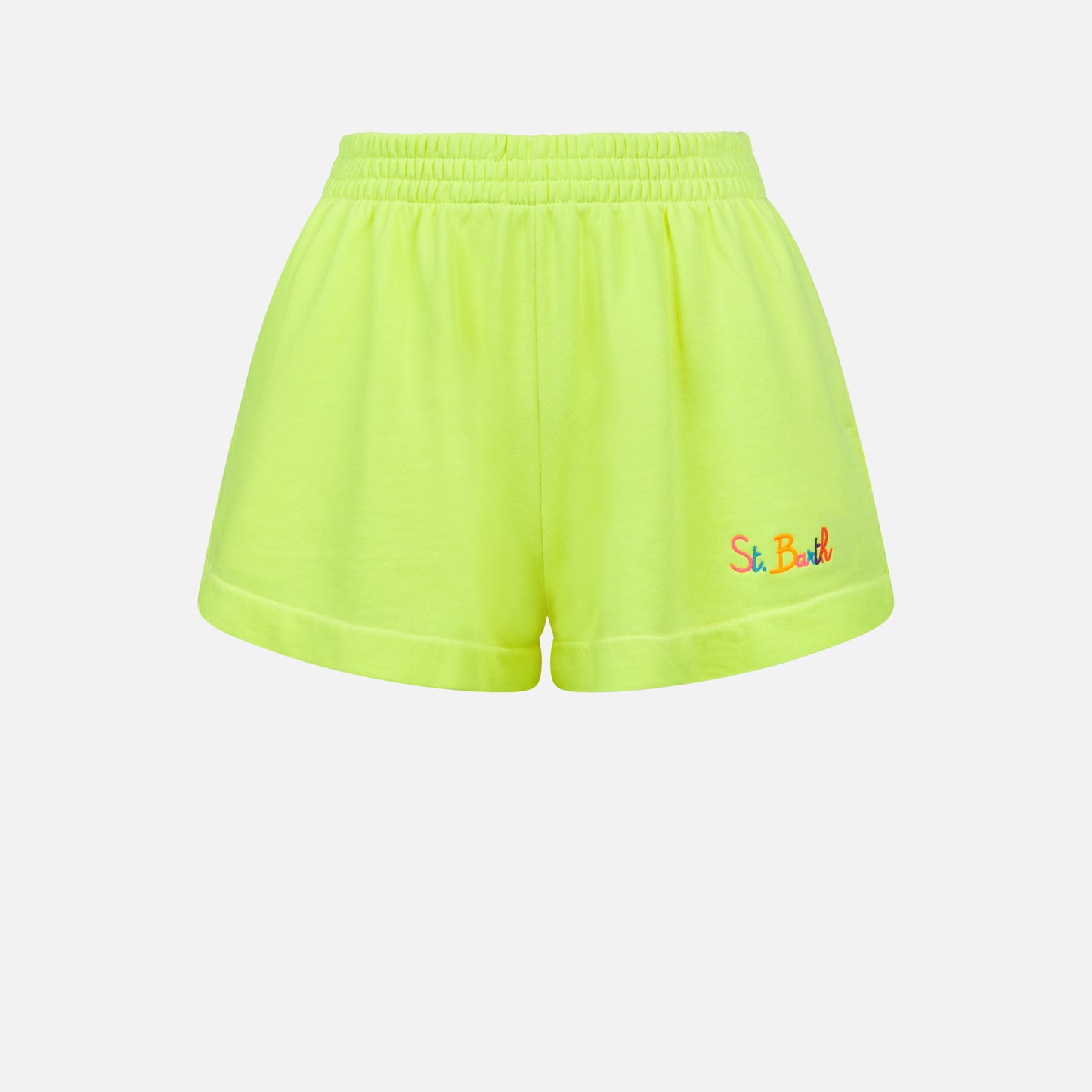 Pantaloncini corti da donna in cotone giallo fluo