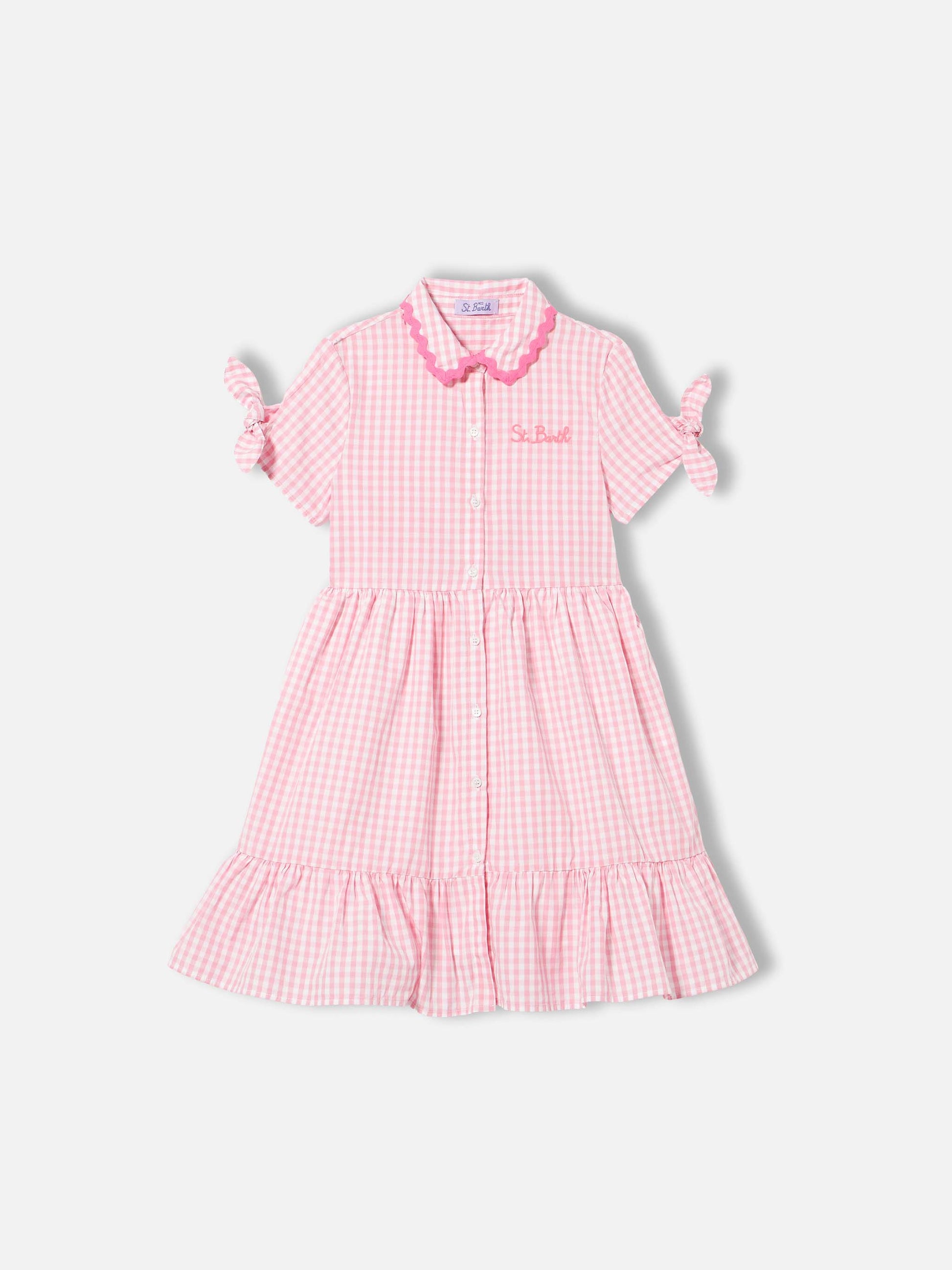 Girl dress with white and pink gingham print - MC2 Saint Barth
