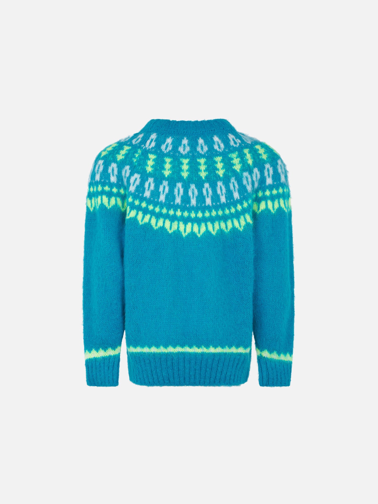 Gebürsteter Mädchenpullover mit Rundhalsausschnitt und nordischem Jacquard