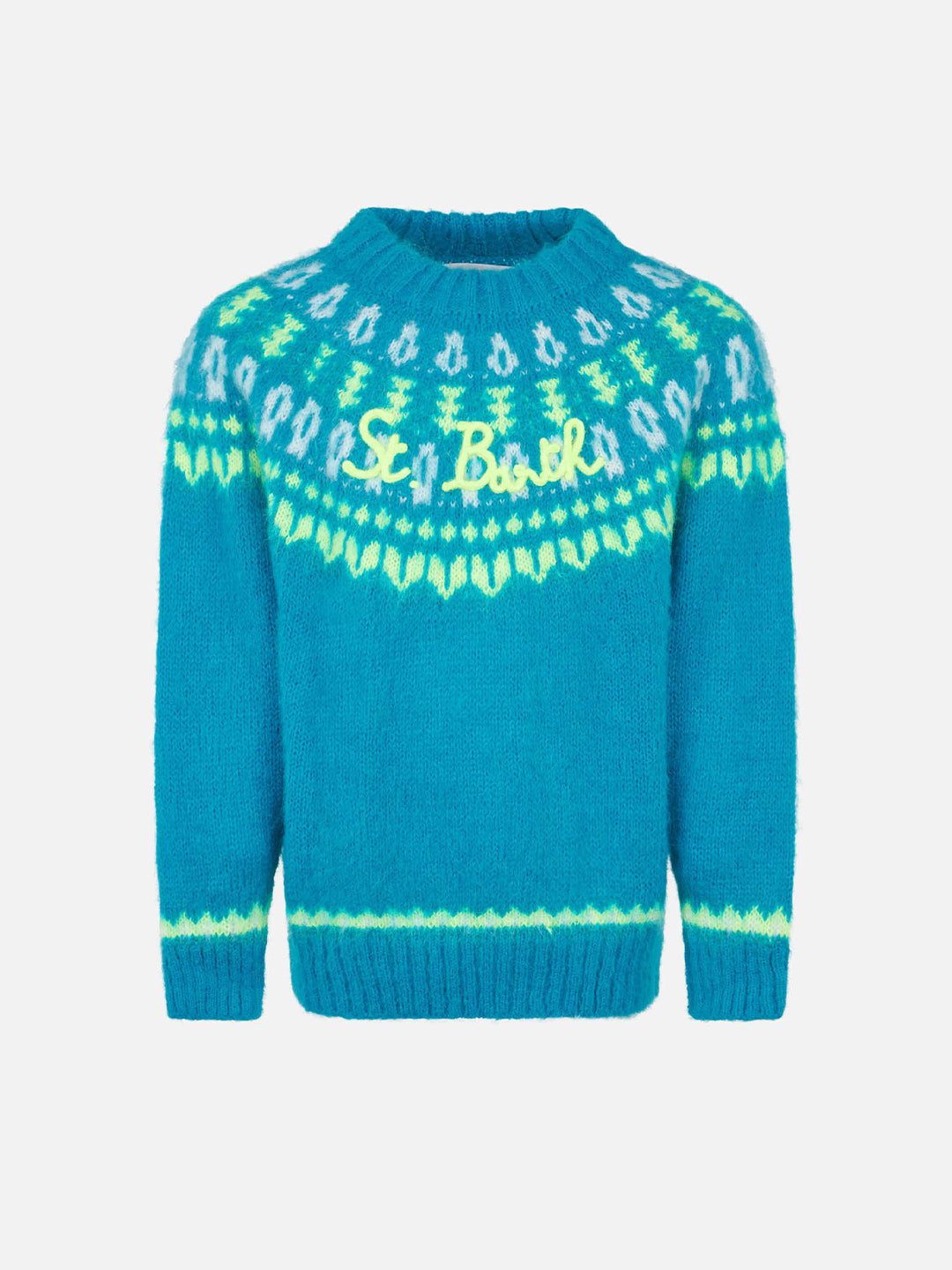 Gebürsteter Mädchenpullover mit Rundhalsausschnitt und nordischem Jacquard