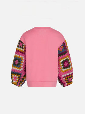 Girl pink sweater with crochet sleeves - MC2 Saint Barth