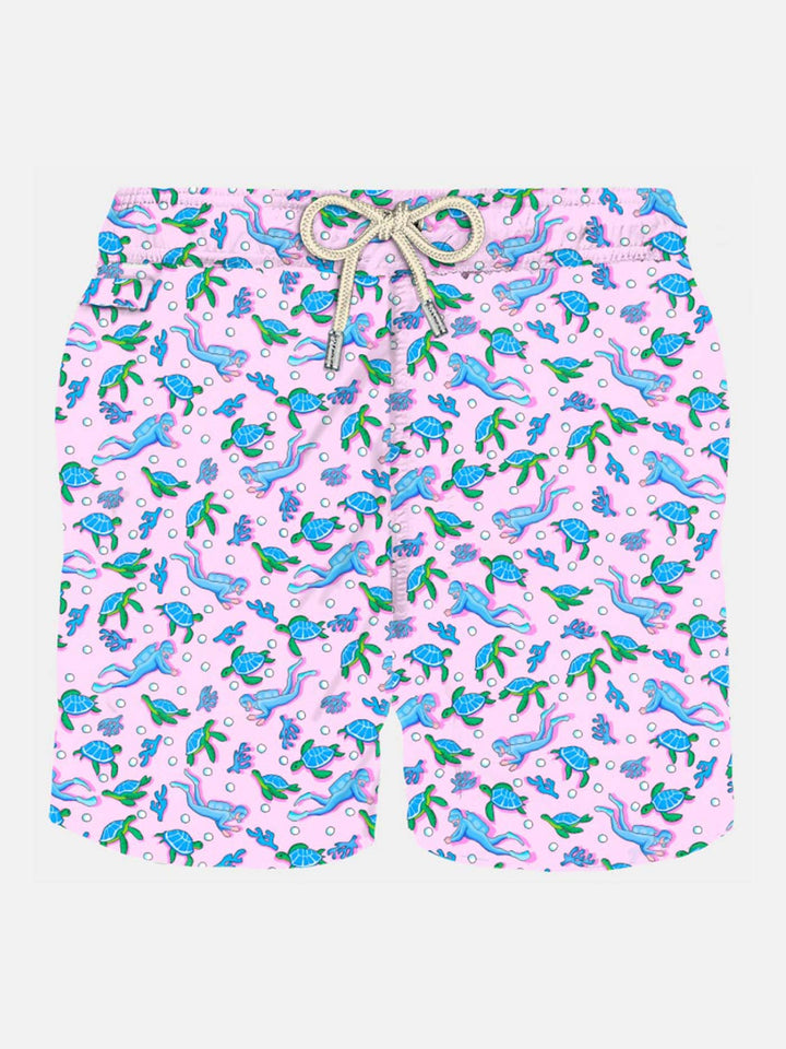Man light fabric swim shorts with turtles and scuba divers print - MC2 Saint Barth