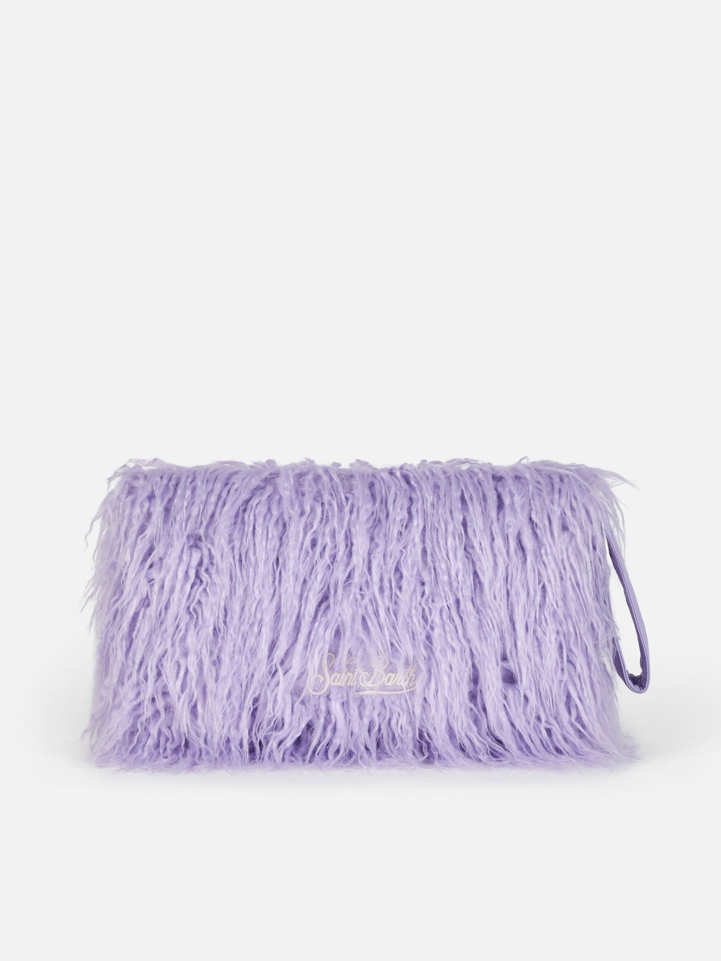 Lila pelzige Mildred-Pochette mit Saint-Barth-Stickerei