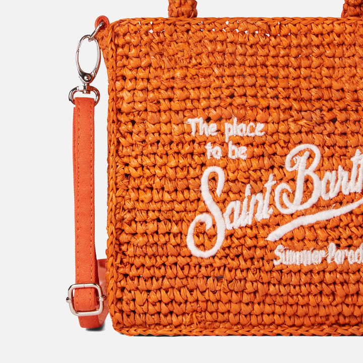 Mini Vanity orange raffia bag with front embroidery - MC2 Saint Barth