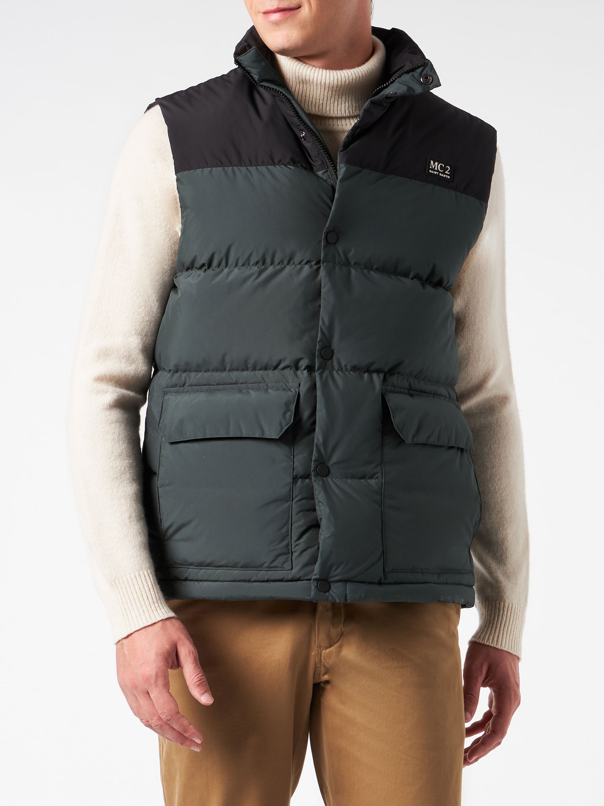 Man down padded green vest with pockets - MC2 Saint Barth