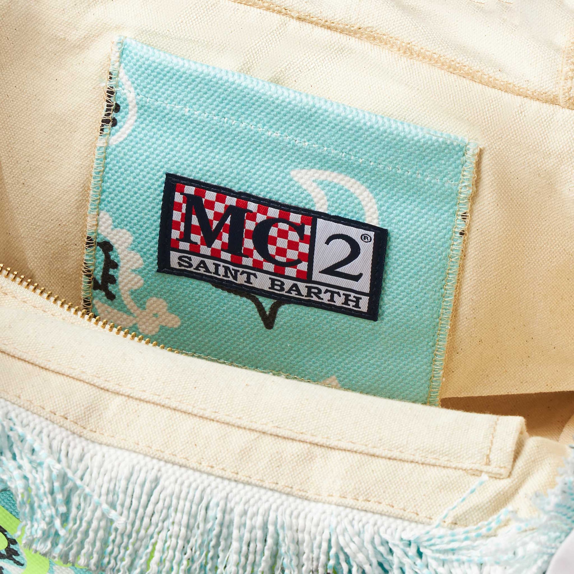 Colette water green cotton canvas handbag with bandanna print - MC2 Saint Barth