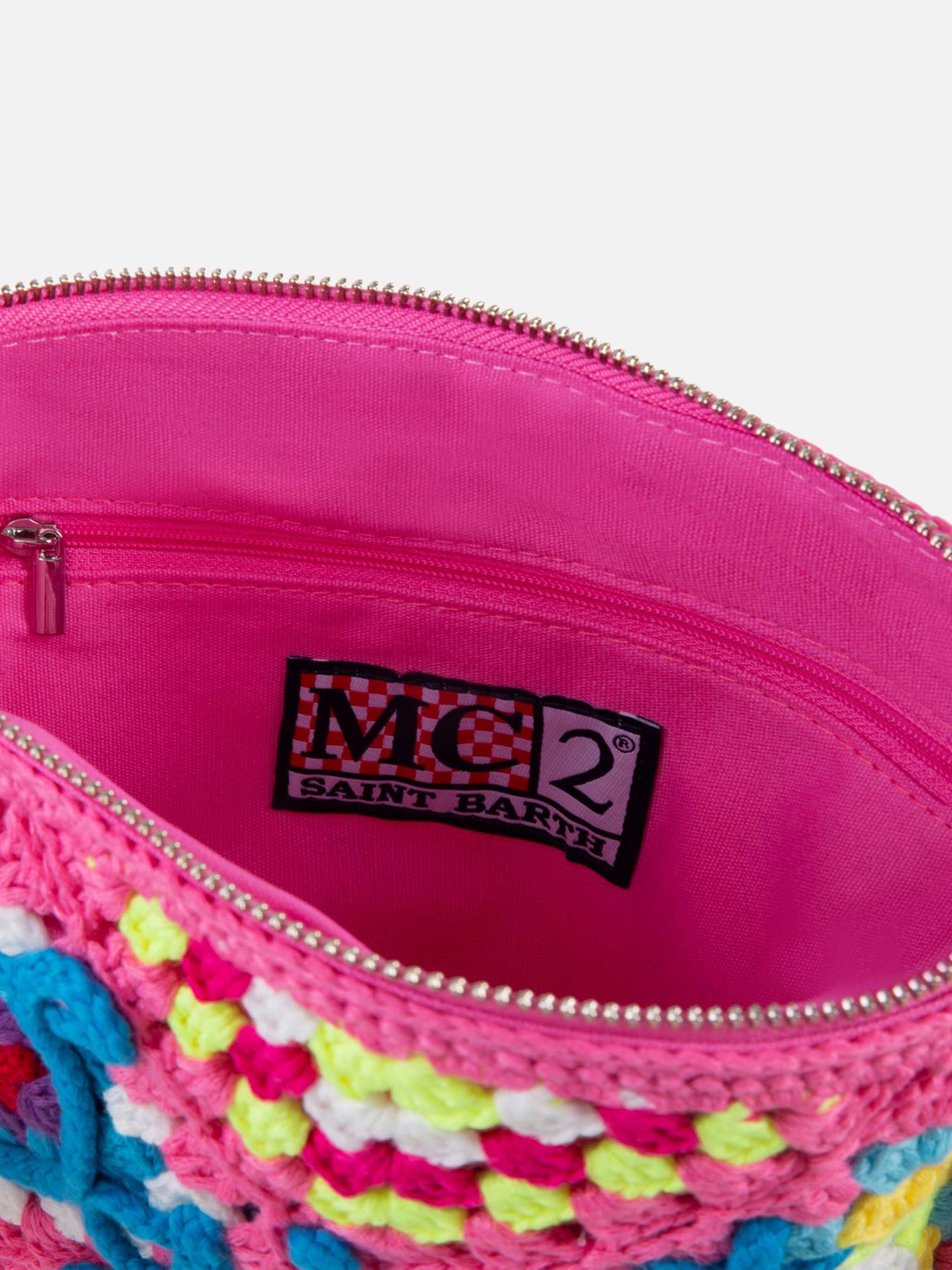 Parisienne pink crochet pouch bag with Saint Barth embroidery - MC2 Saint Barth