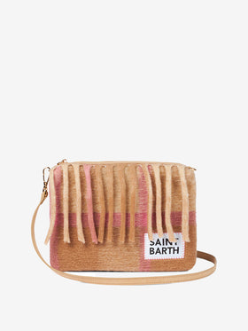 Parisienne blanket crossbody pouch bag with pink and beige tartan pattern - MC2 Saint Barth