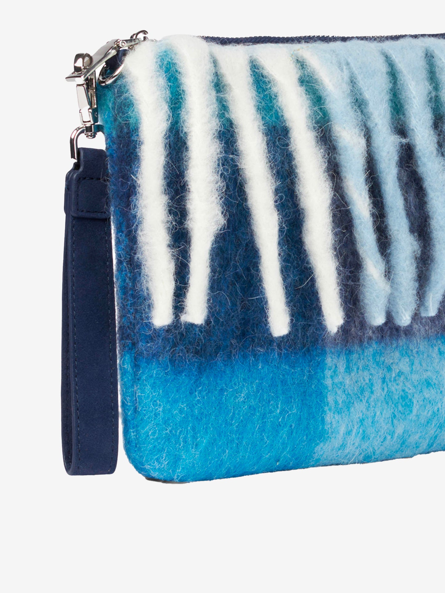 Parisienne blanket crossbody pouch bag with light blue check pattern