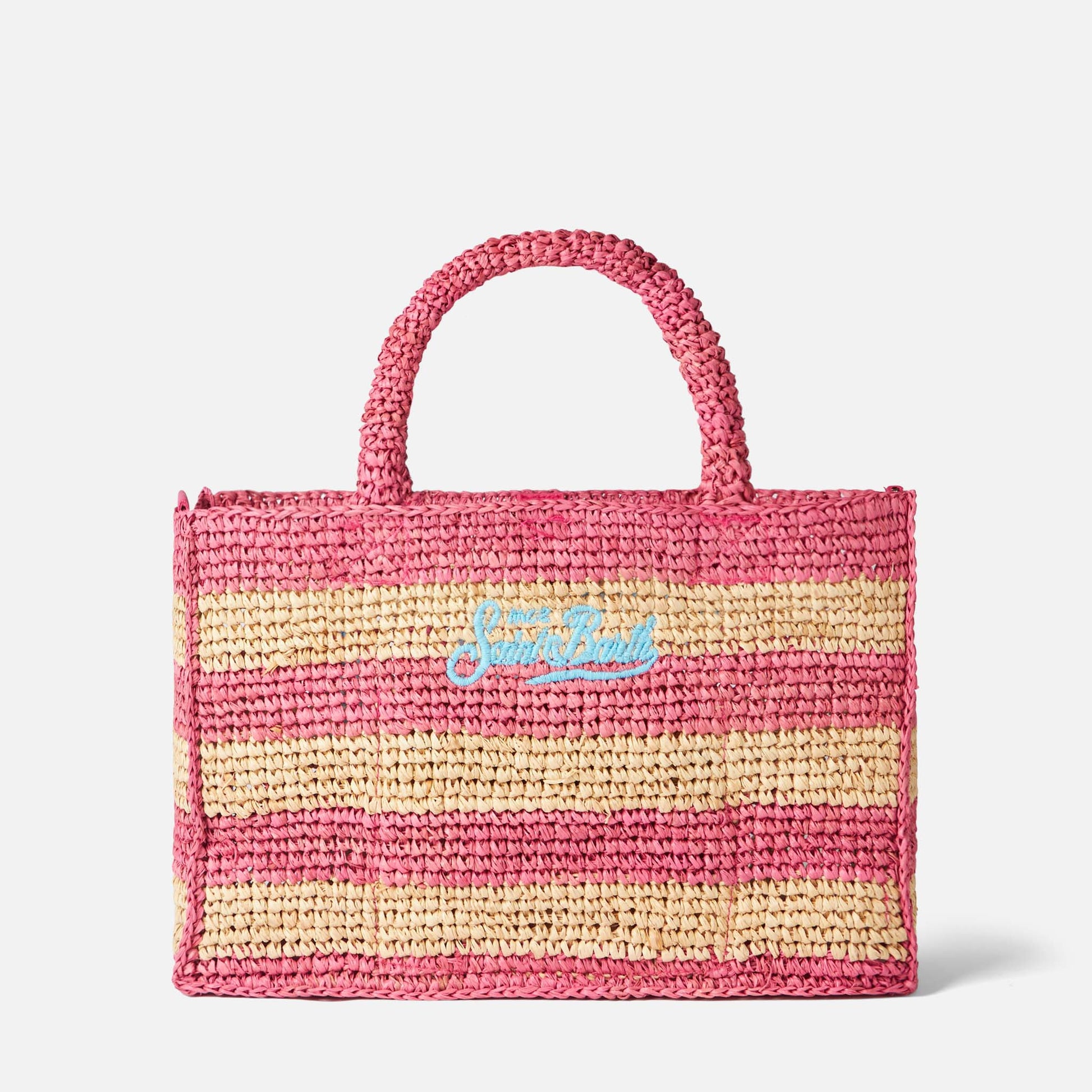 Colette raffia handbag with white and pink stripes - MC2 Saint Barth