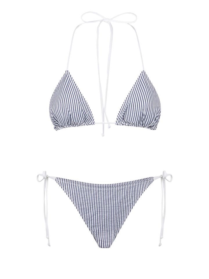 Woman seersucker triangle bikini with striped print - MC2 Saint Barth