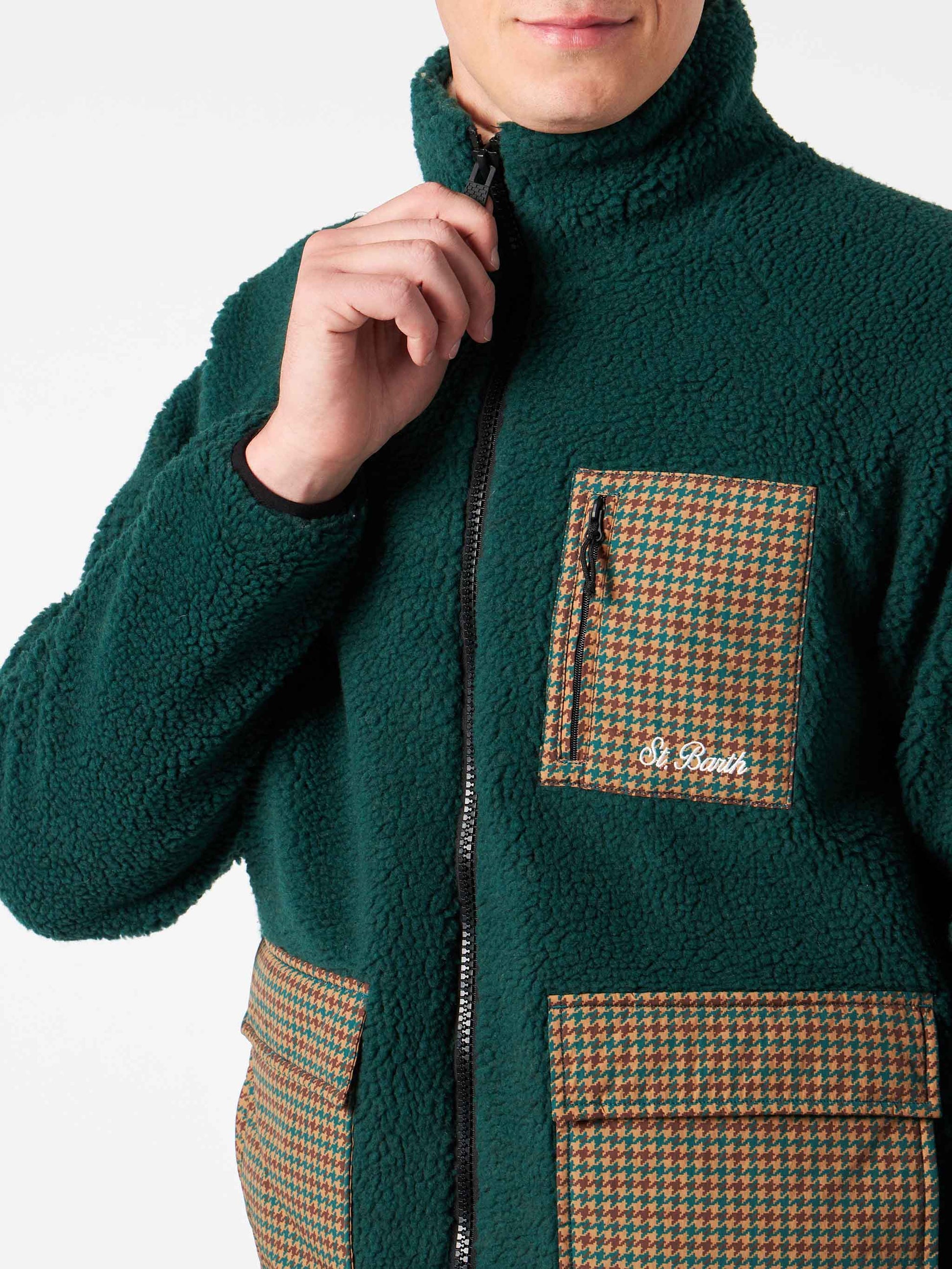 Man green sherpa jacket with check patch pockets - MC2 Saint Barth