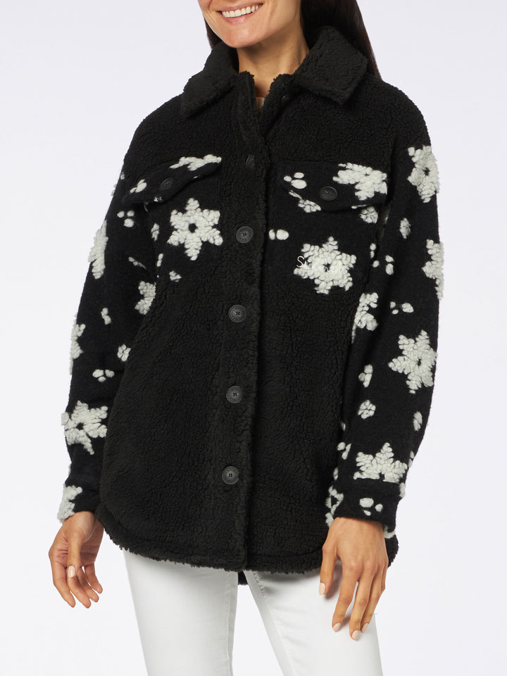 Woman sherpa overshirt with snow flakes print - MC2 Saint Barth