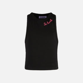 Cotton crop tank top with St. Barth embroidery