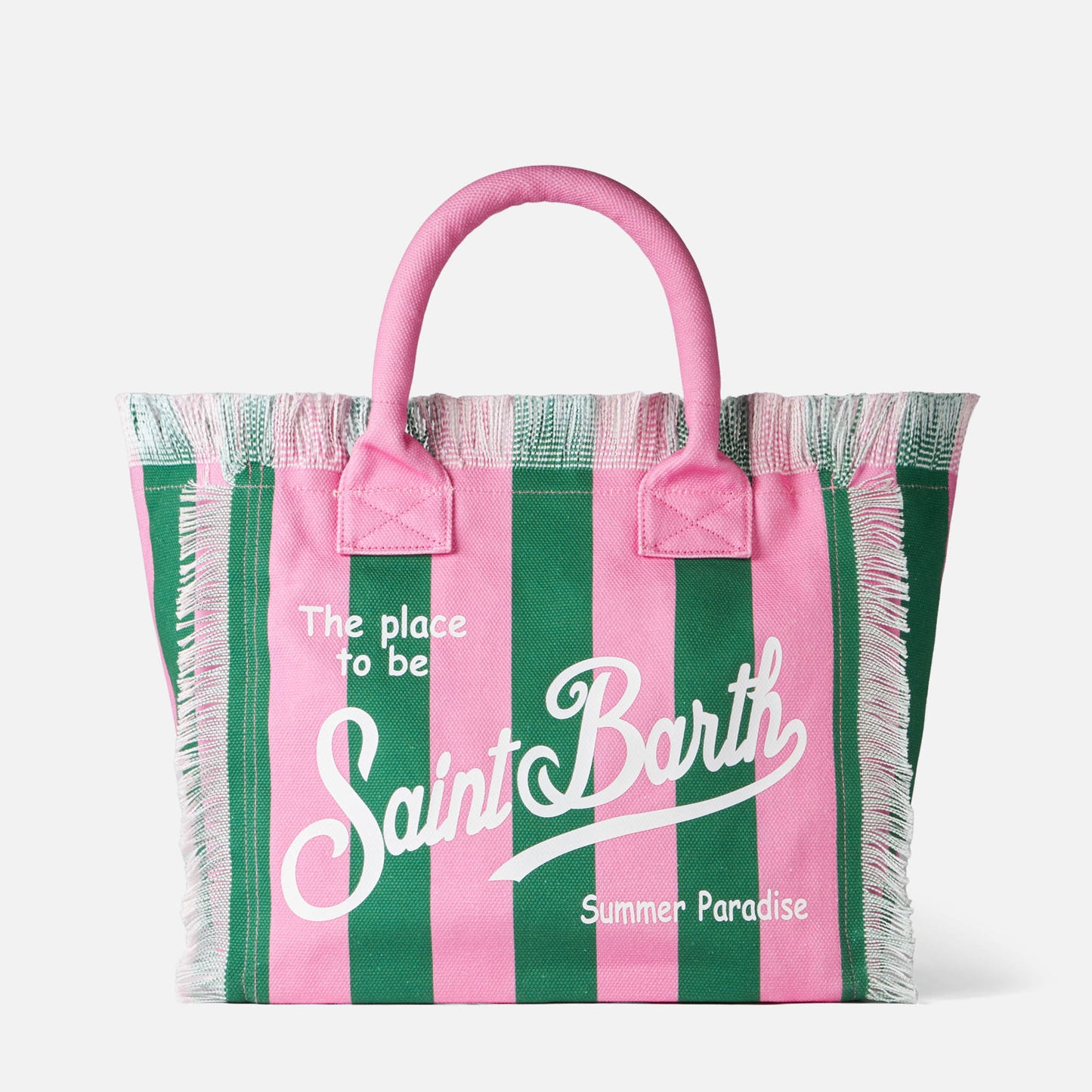 Borsa a spalla Vanity in canvas con righe rosa e verdi