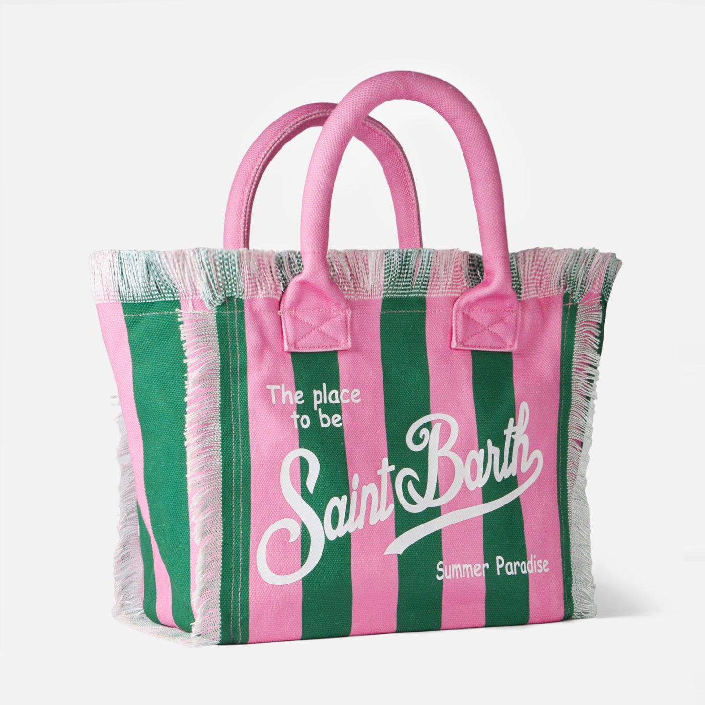 Borsa a spalla Vanity in canvas con righe rosa e verdi