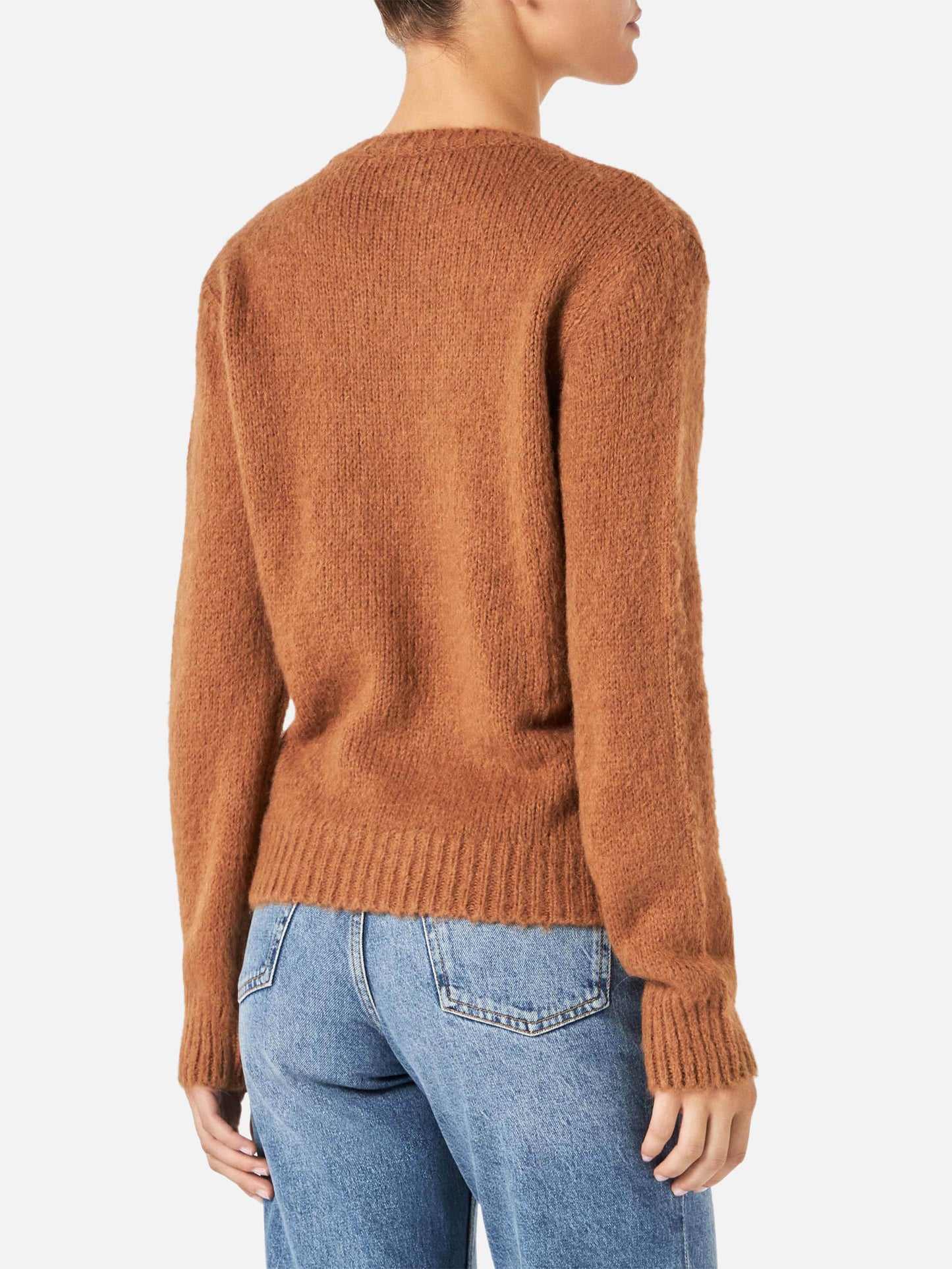 Woman brown brushed sweater with embroidery
