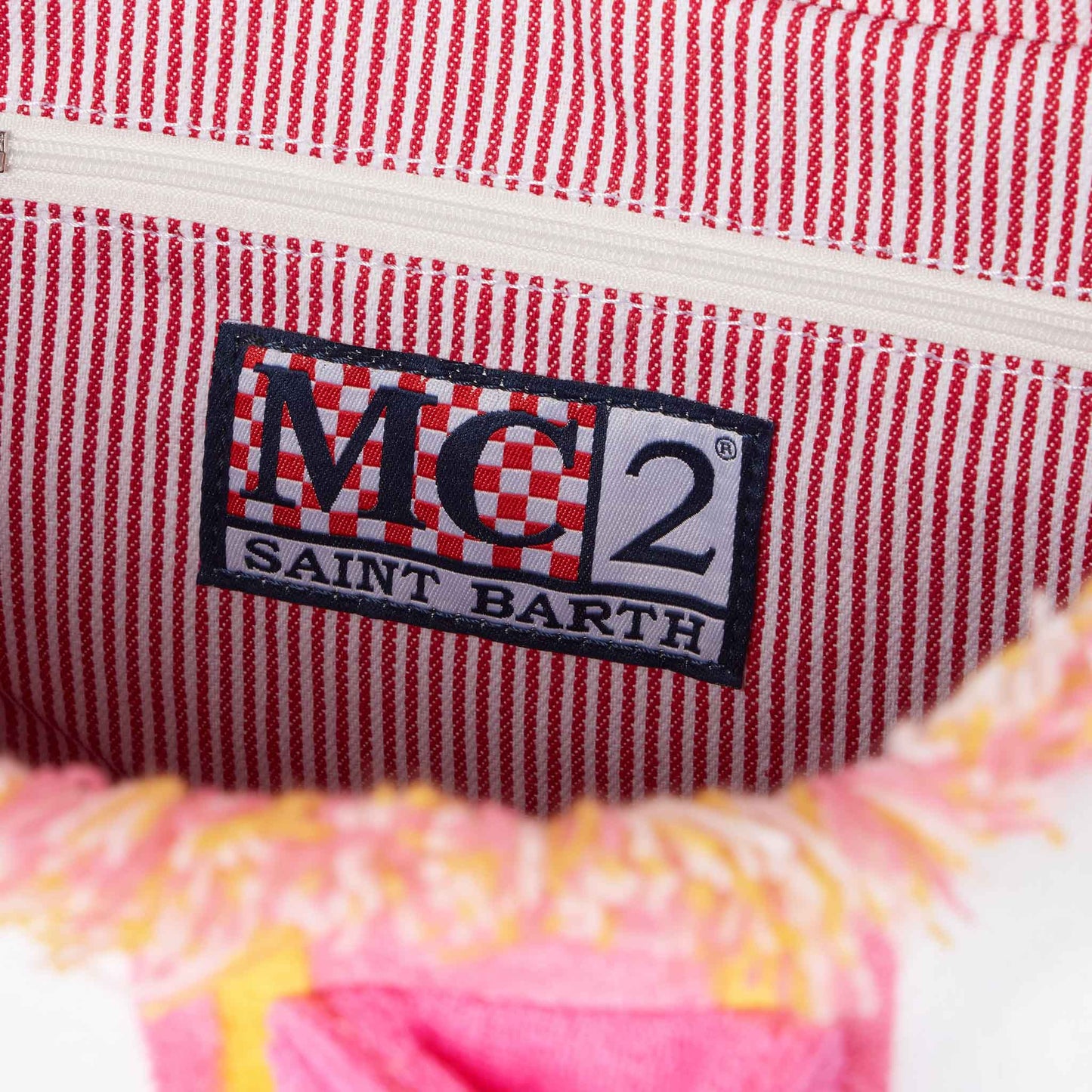 Colette striped terry handbag with Saint Barth Beach Club embroidery