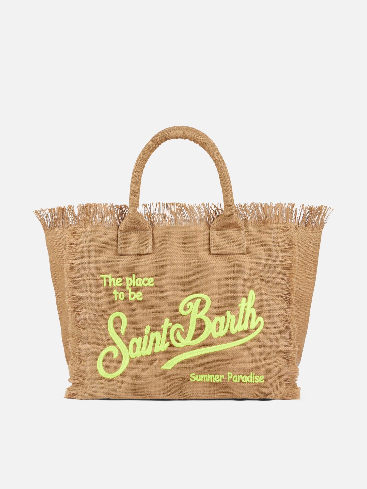 Vanity Umhängetasche aus Naturjute mit gesticktem Logo