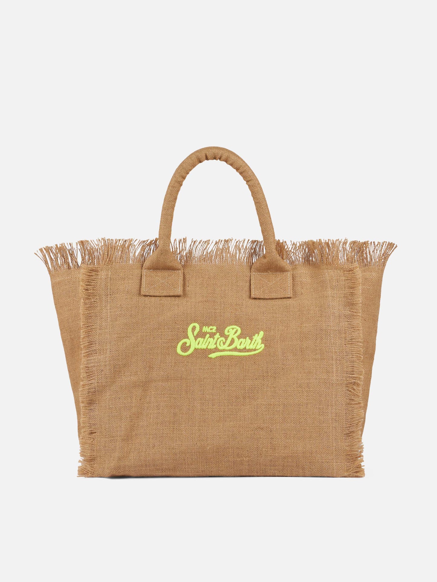 Vanity Umhängetasche aus Naturjute mit gesticktem Logo