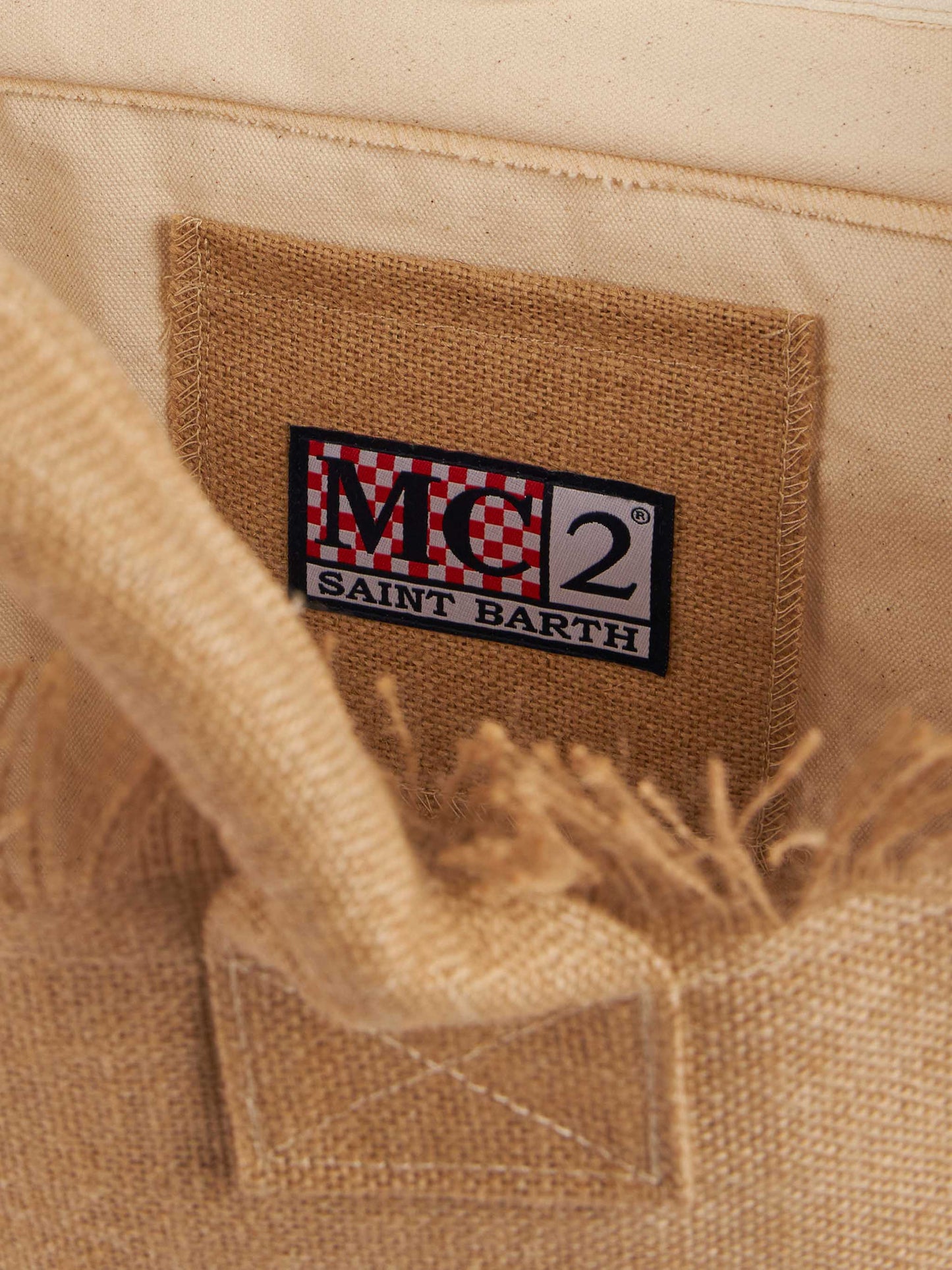 Vanity Umhängetasche aus Naturjute mit gesticktem Logo