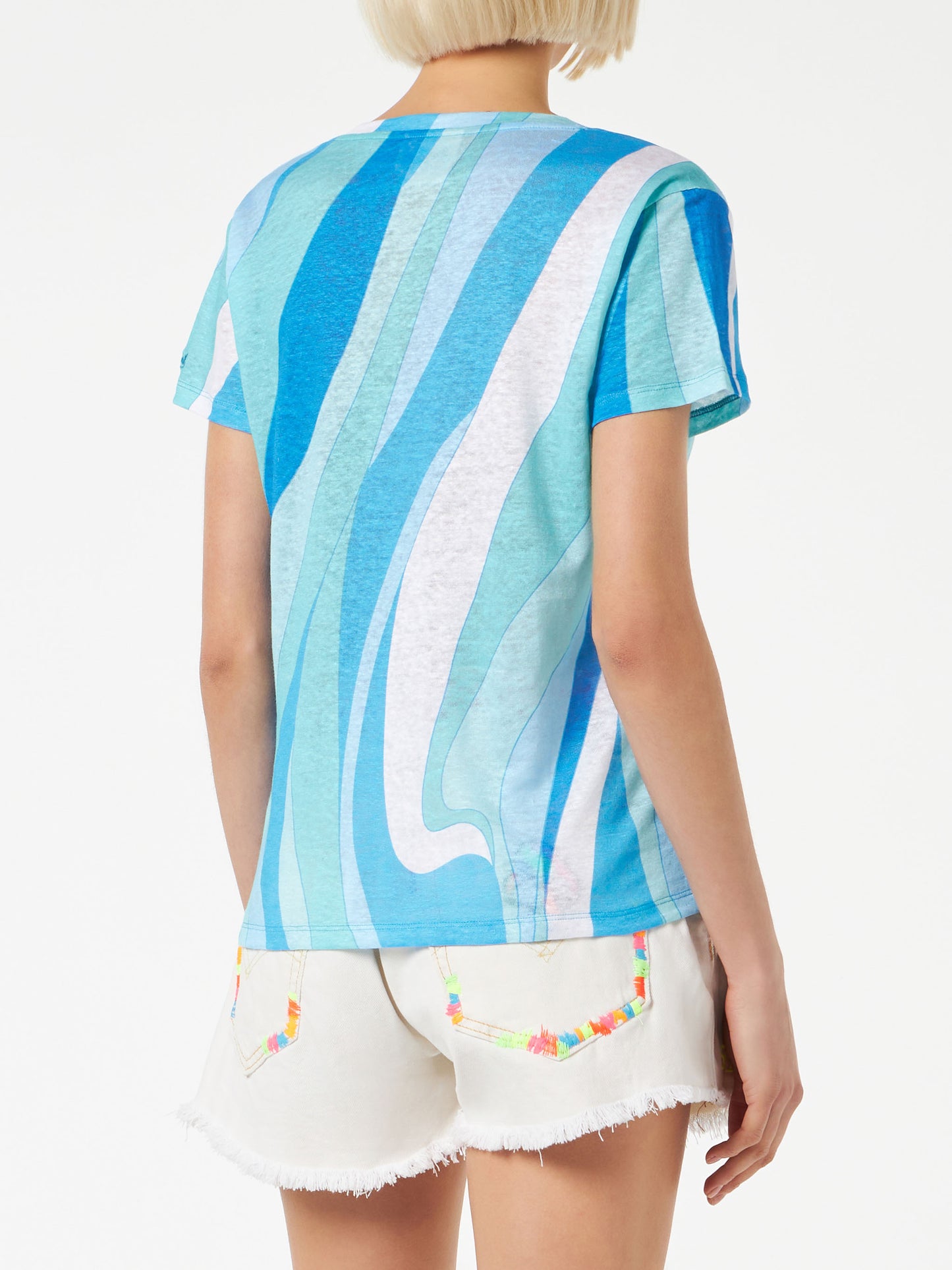 Woman linen t-shirt with wave print - MC2 Saint Barth