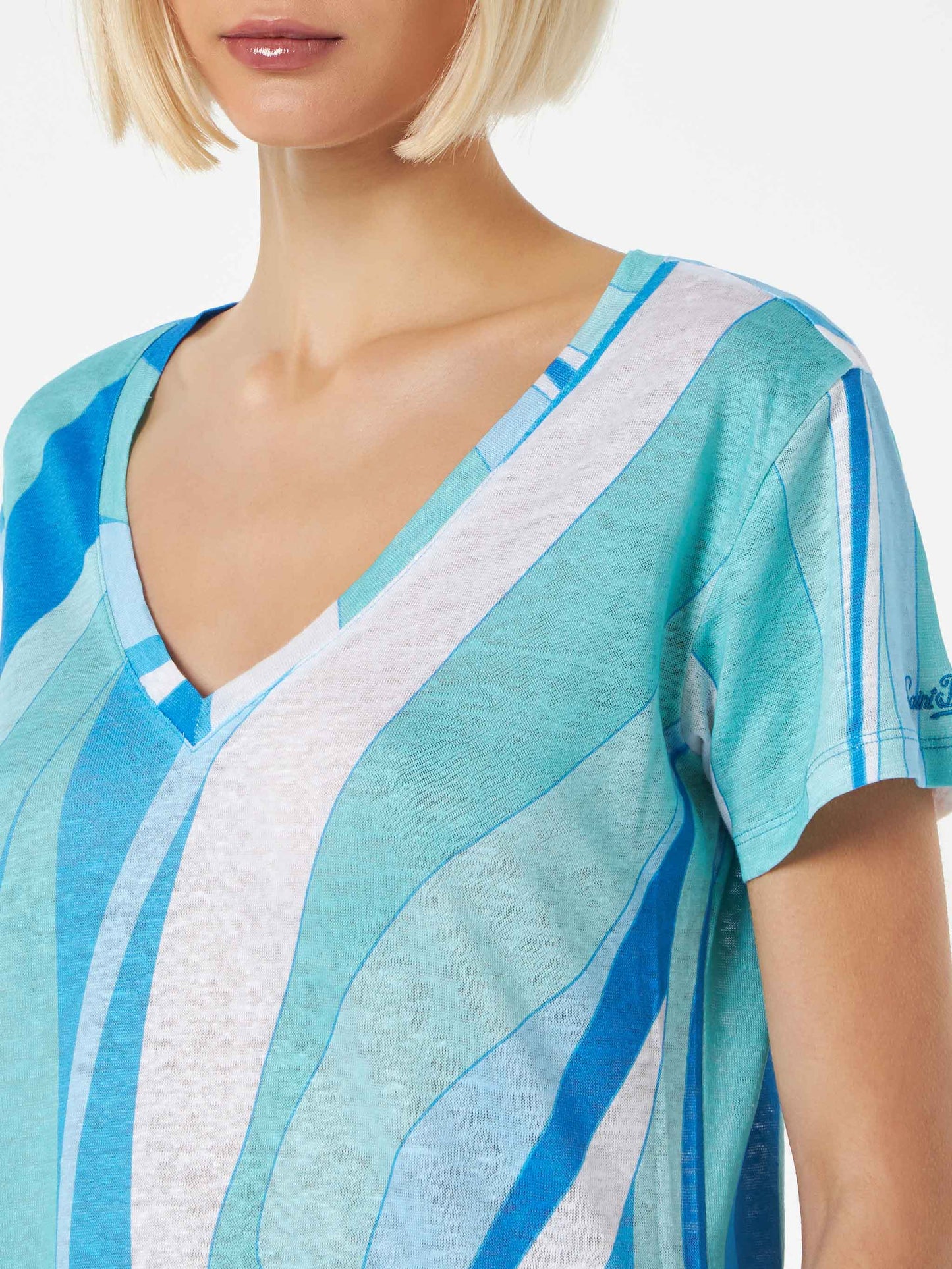 Woman linen t-shirt with wave print - MC2 Saint Barth