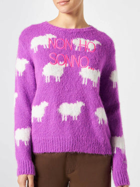 Woman brushed sweater with sheeps and Non ho sonno embroidery - MC2 Saint Barth