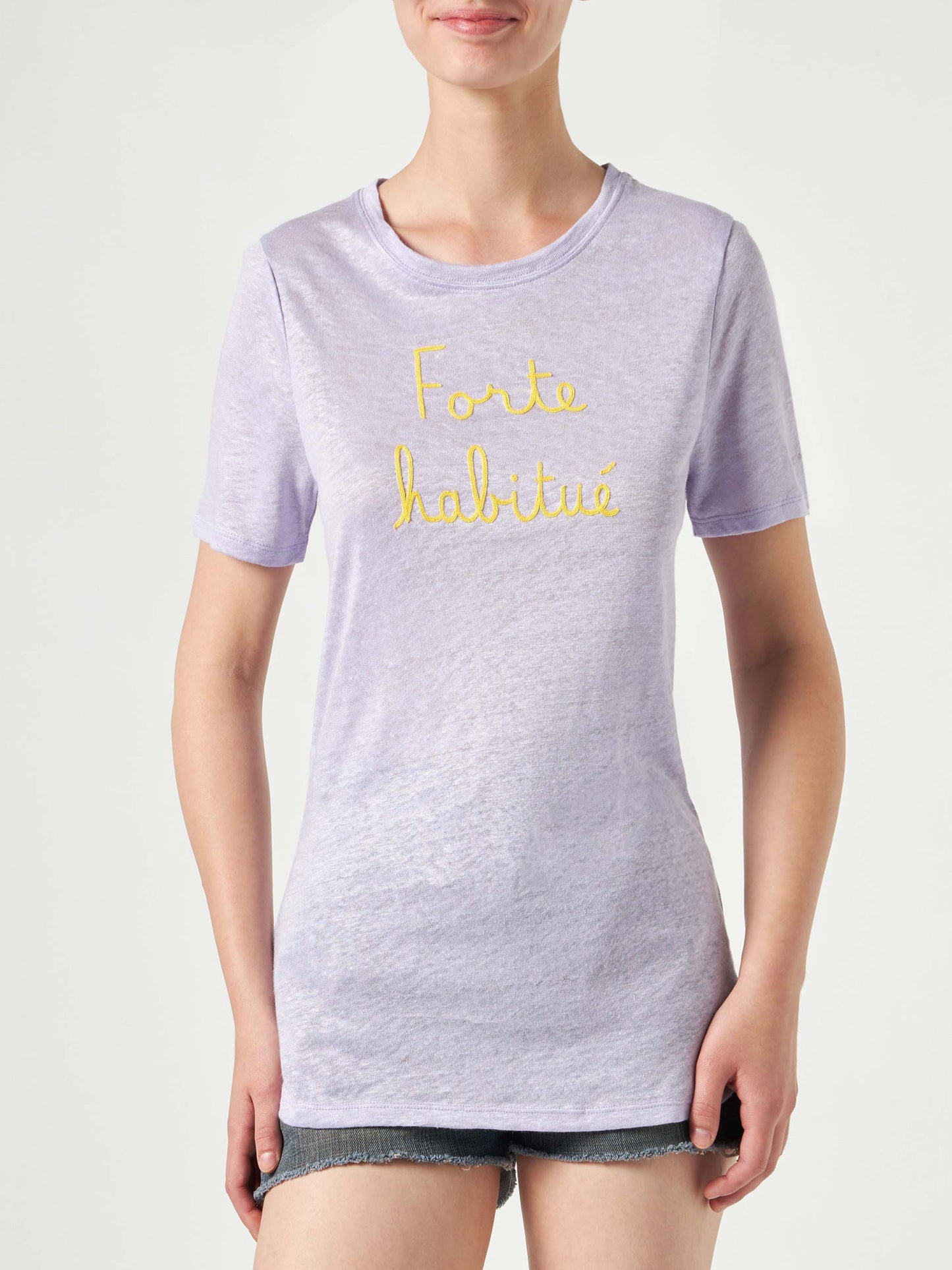 Leinen-T-Shirt mit Forte Habituè-Stickerei